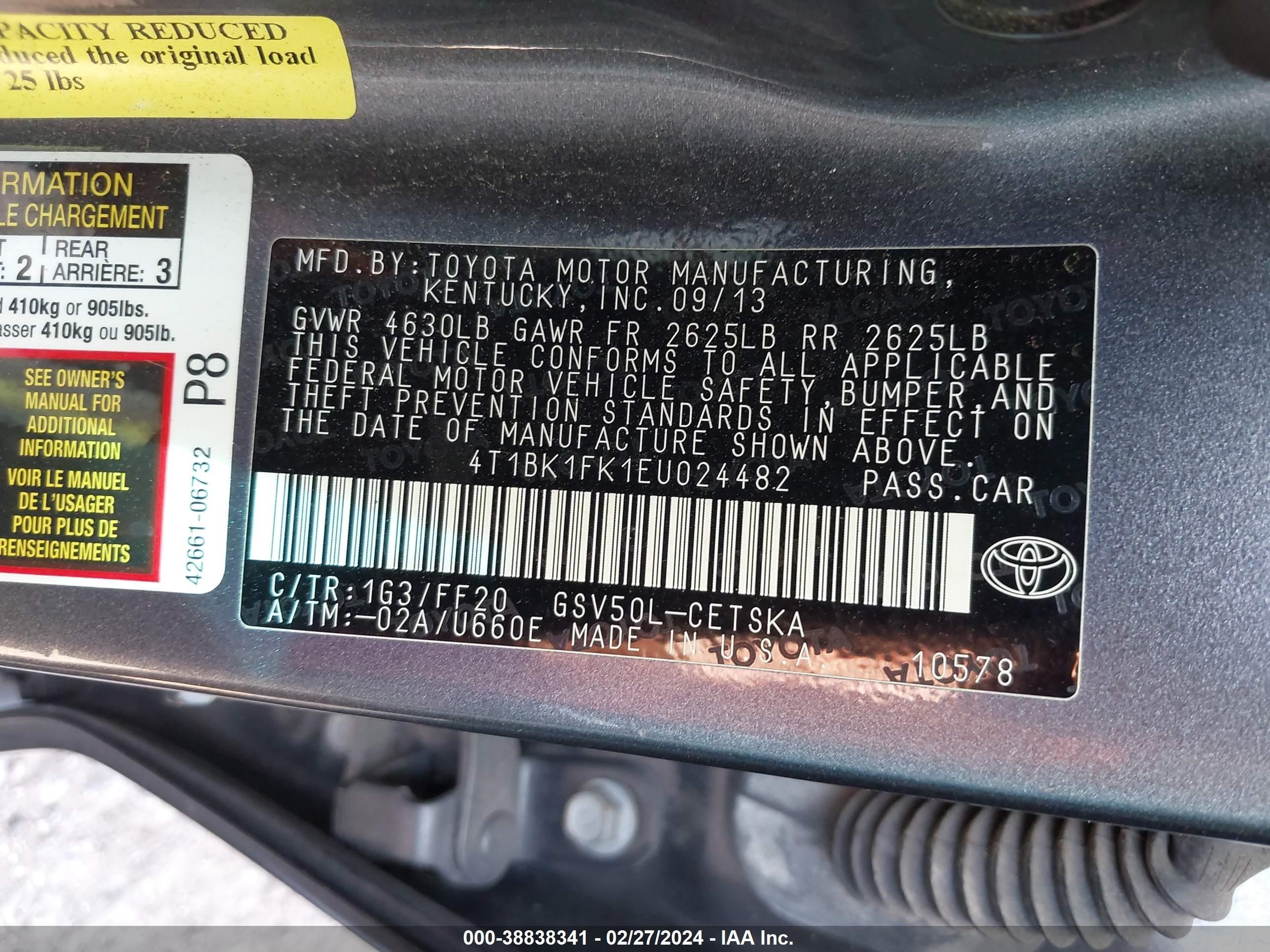 4T1BK1FK1EU024482 2014 Toyota Camry Se V6