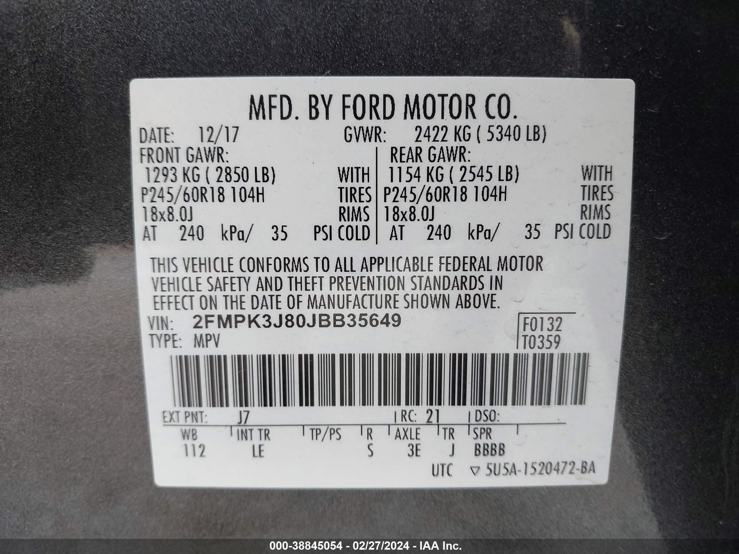 2018 Ford Edge Sel vin: 2FMTK3J80JBD35649
