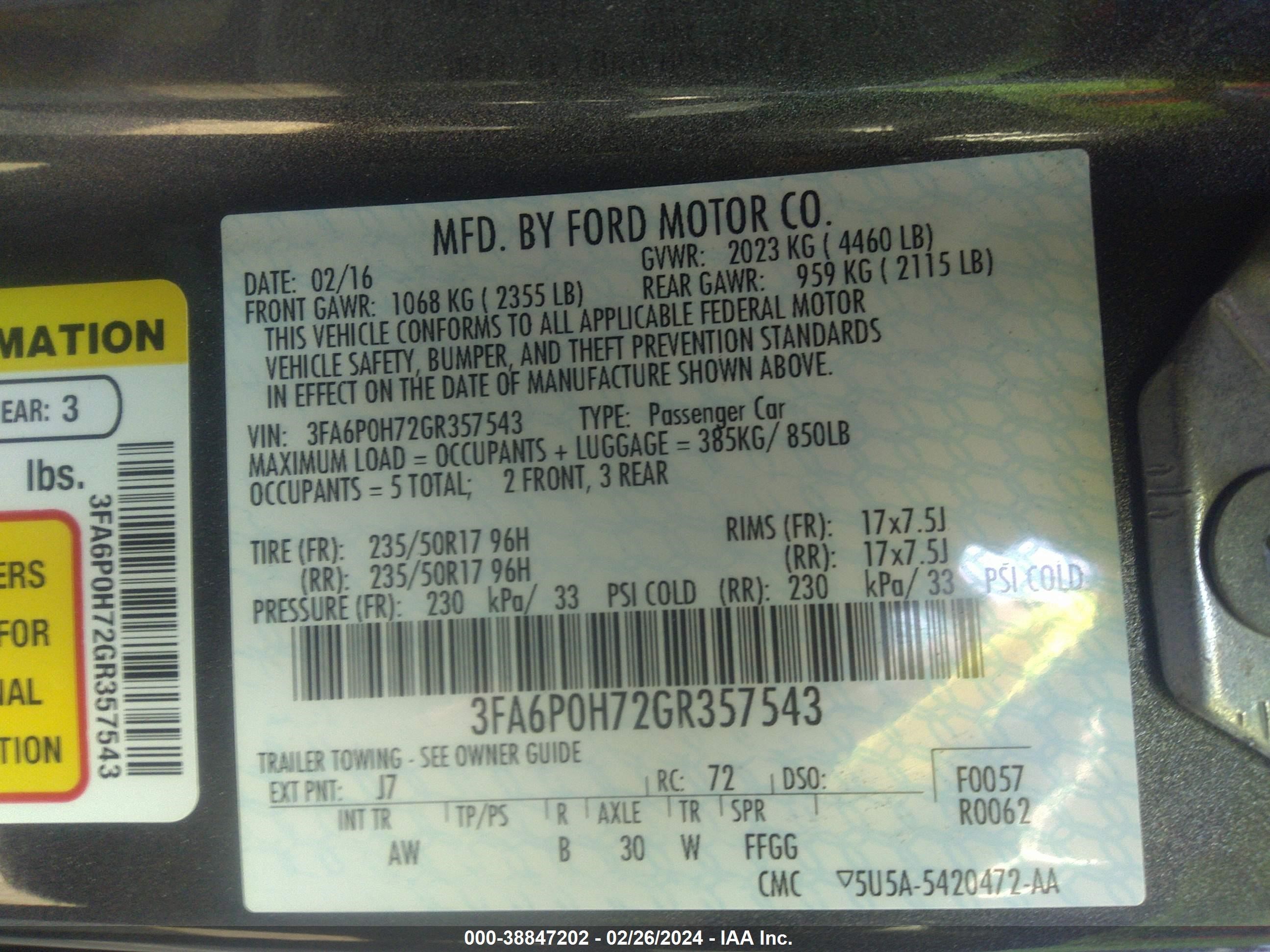 2016 Ford Fusion Se vin: 3FA6P0H72GR357543