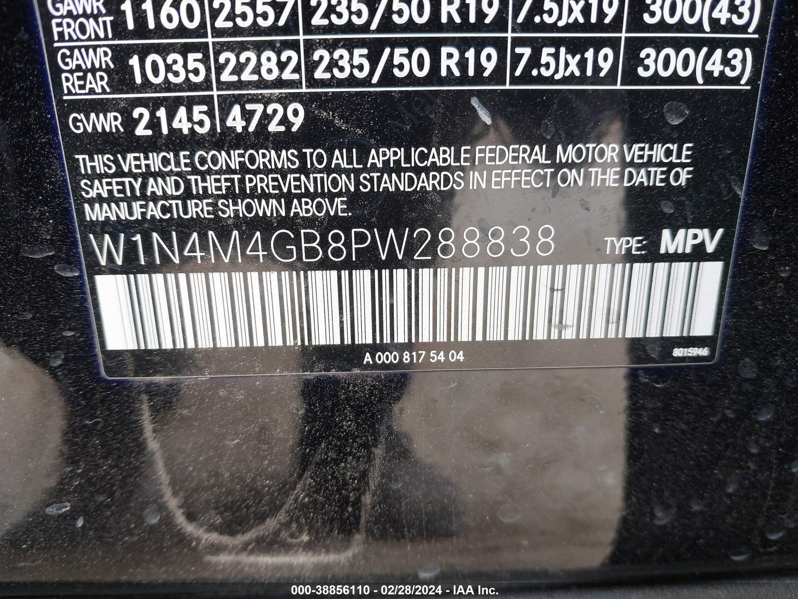 2023 Mercedes-Benz Glb 250 vin: W1N4M4GB8PW288838