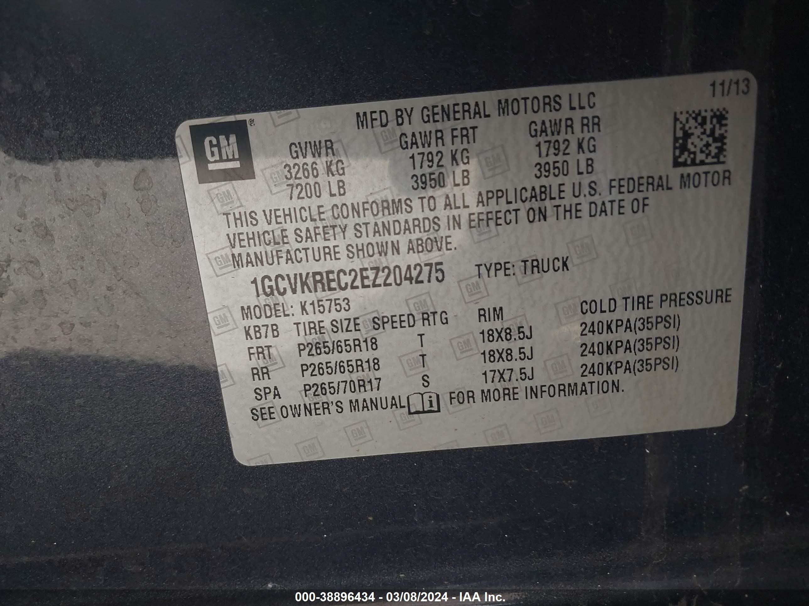 2014 Chevrolet Silverado 1500 1Lt vin: 1GCVKREC2EZ204275