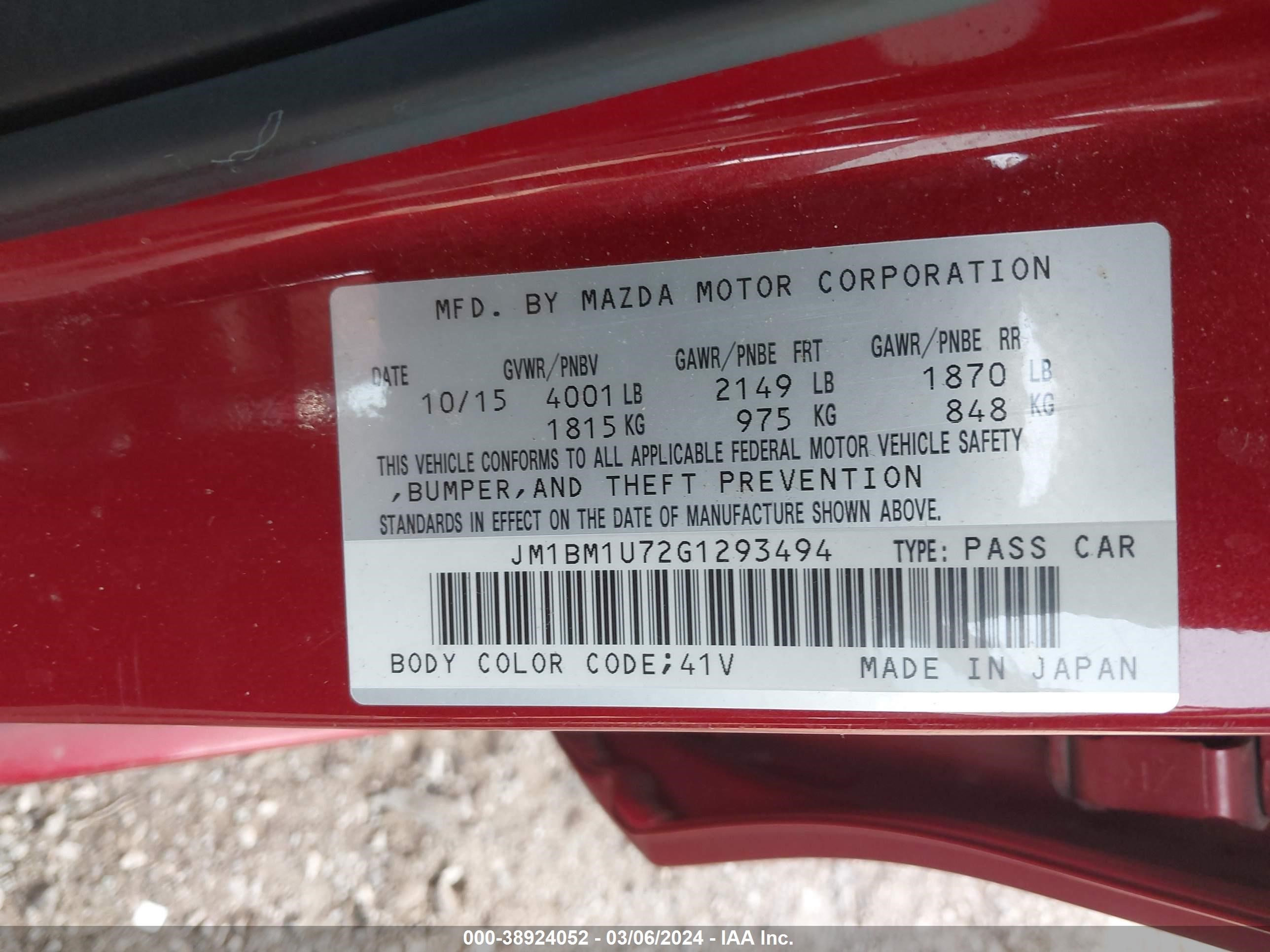 2016 Mazda Mazda3 I Sport vin: JM1BM1U72G1293494
