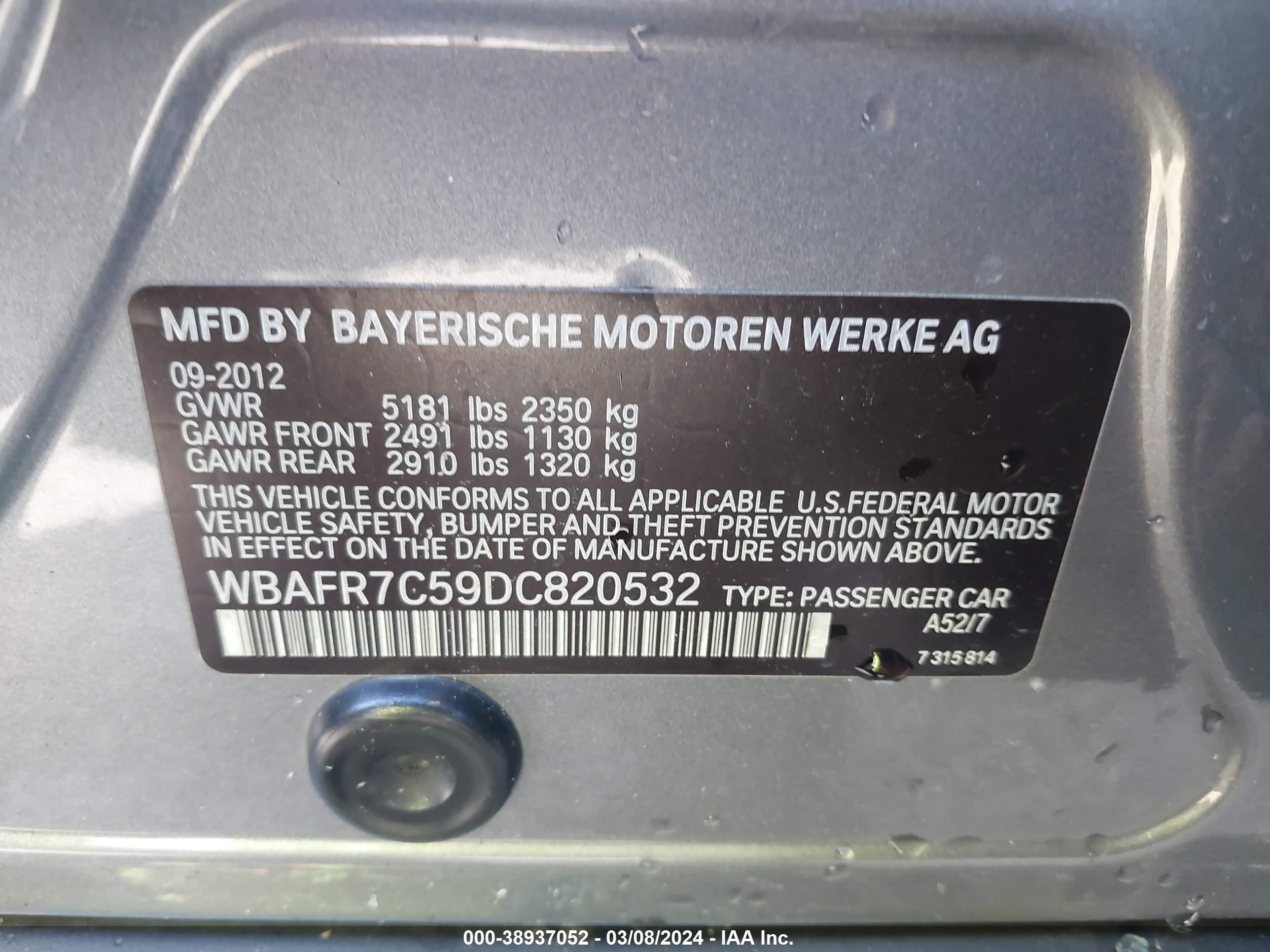 WBAFR7C59DC820532 2013 BMW 535I