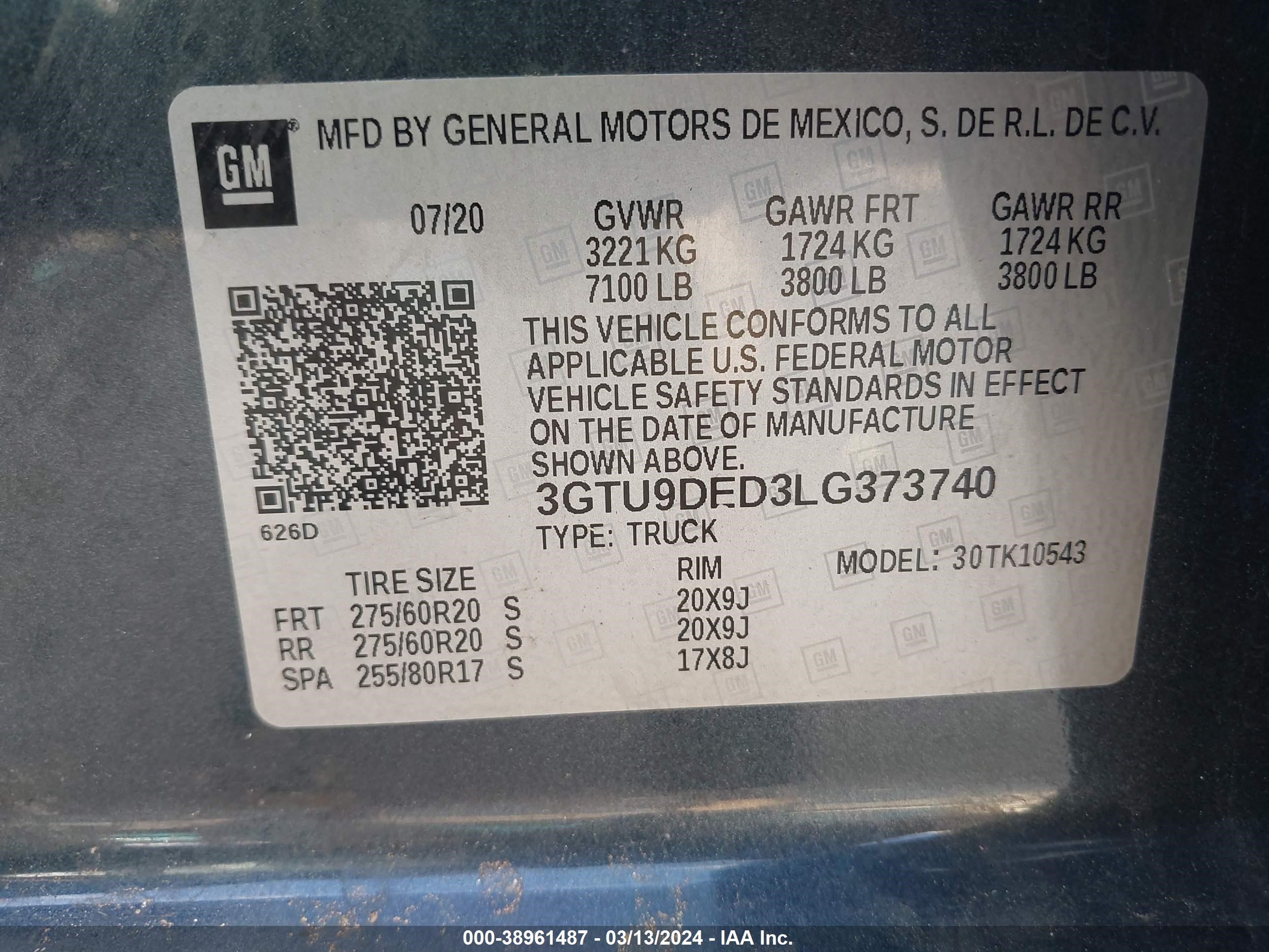 2020 GMC Sierra 1500 4Wd Short Box Slt vin: 3GTU9DED3LG373740