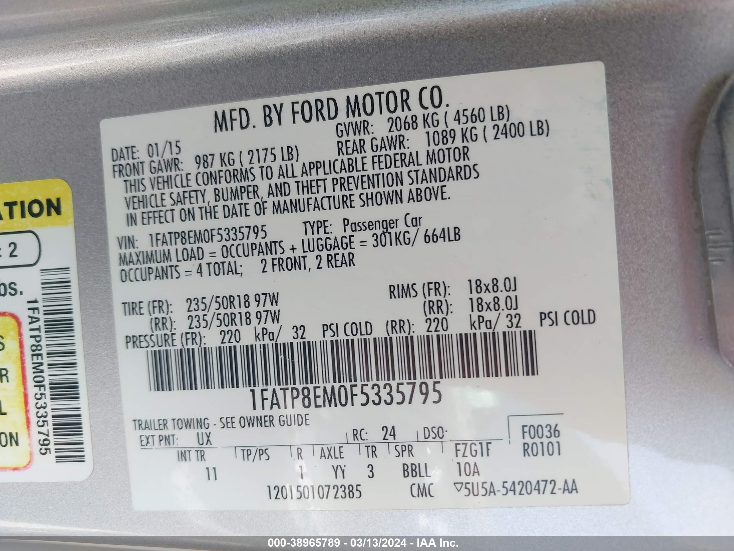 2015 Ford Mustang V6 vin: 1FATP8EM0F5335795