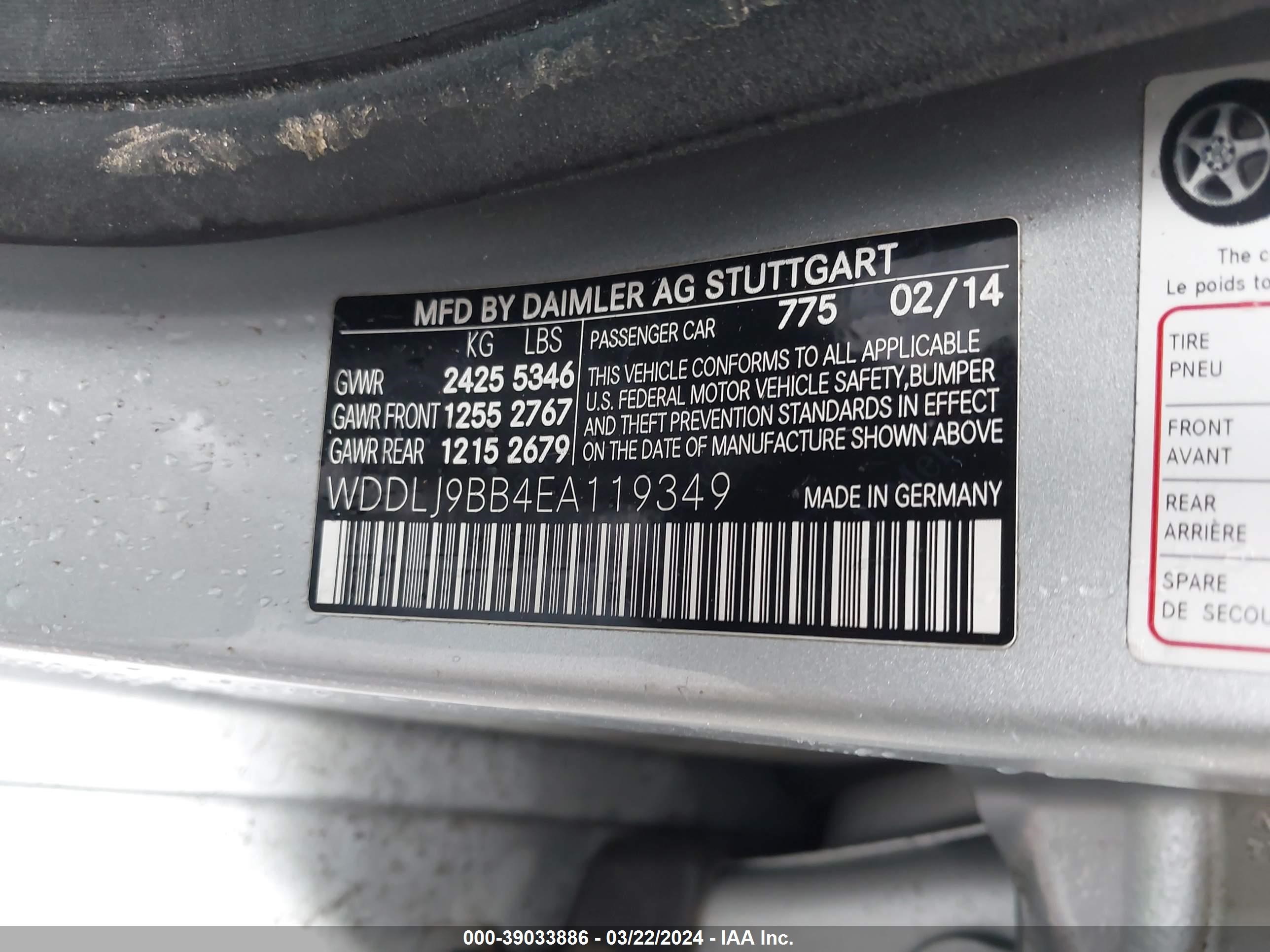 2014 Mercedes-Benz Cls 550 4Matic vin: WDDLJ9BB4EA119349