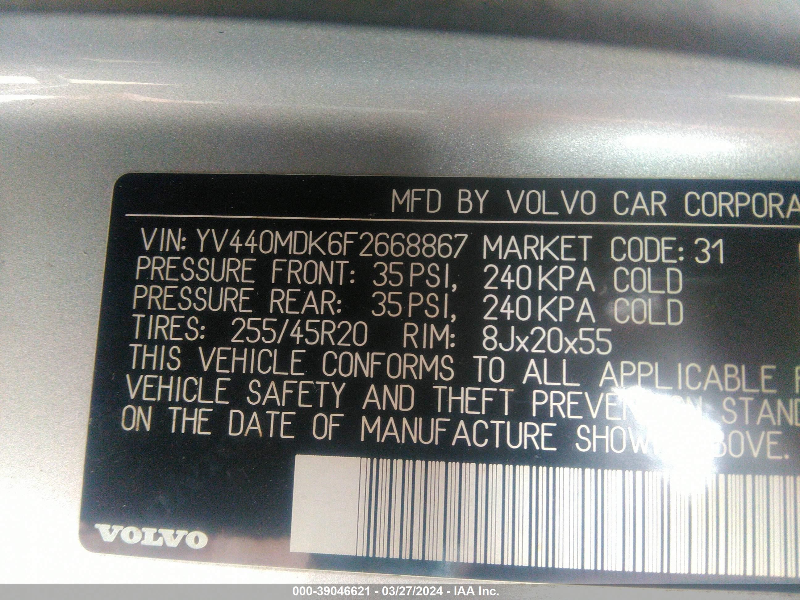 2015 Volvo Xc60 T5 Premier vin: YV440MDK6F2668867