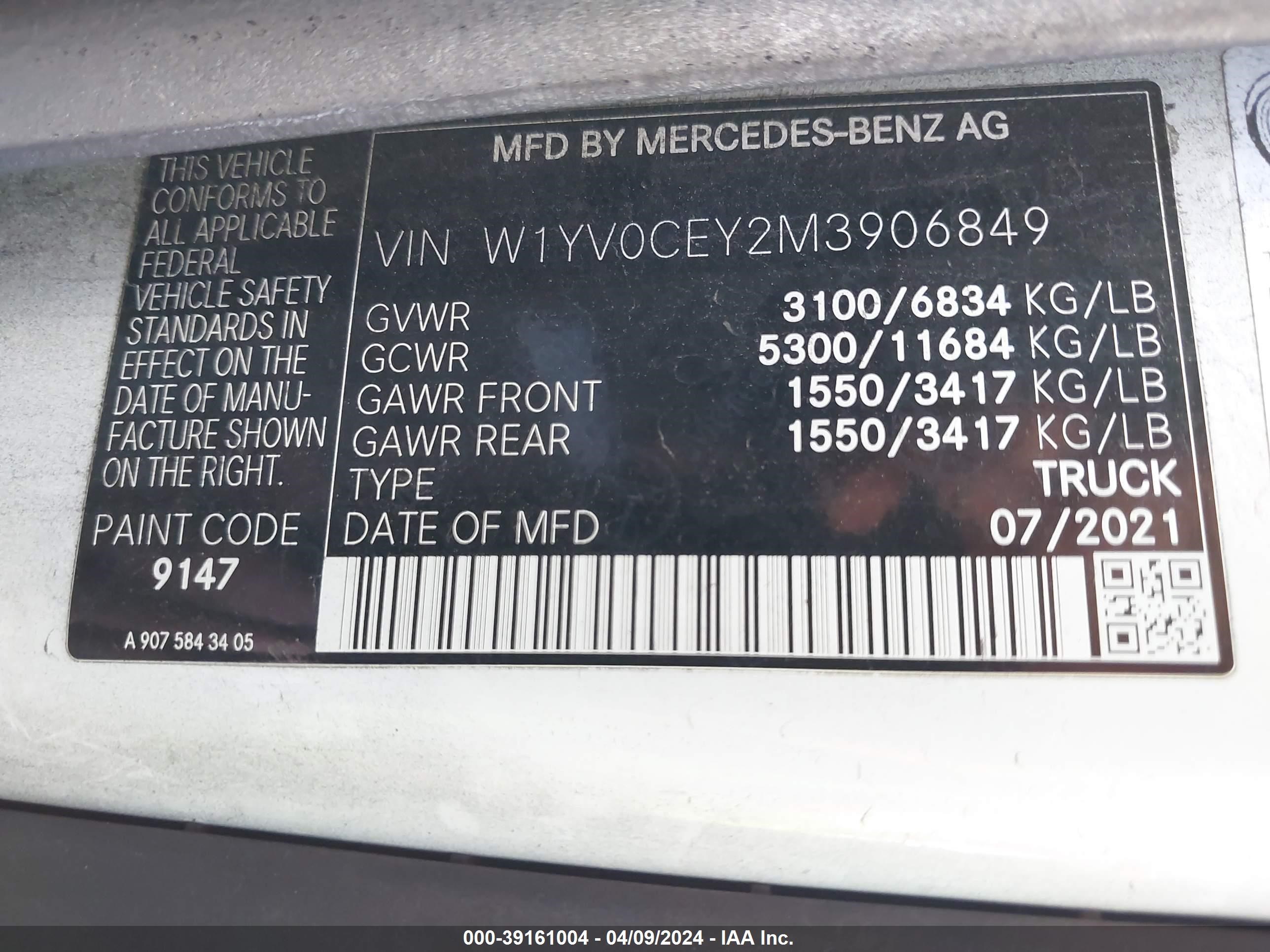 2021 Mercedes-Benz Metris vin: W1YV0CEY2M3906849