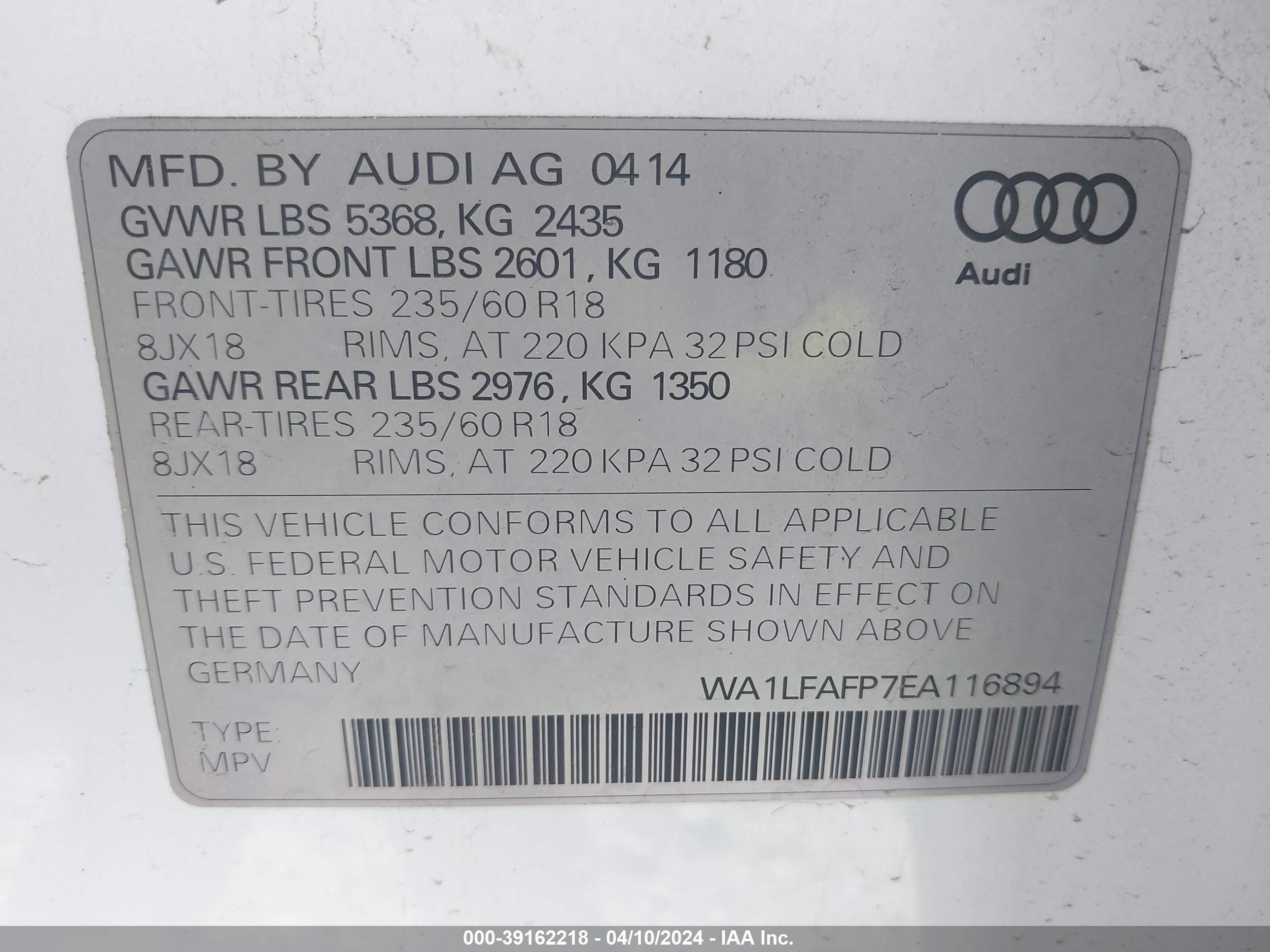 2014 Audi Q5 2.0T Premium vin: WA1LFAFP7EA116894