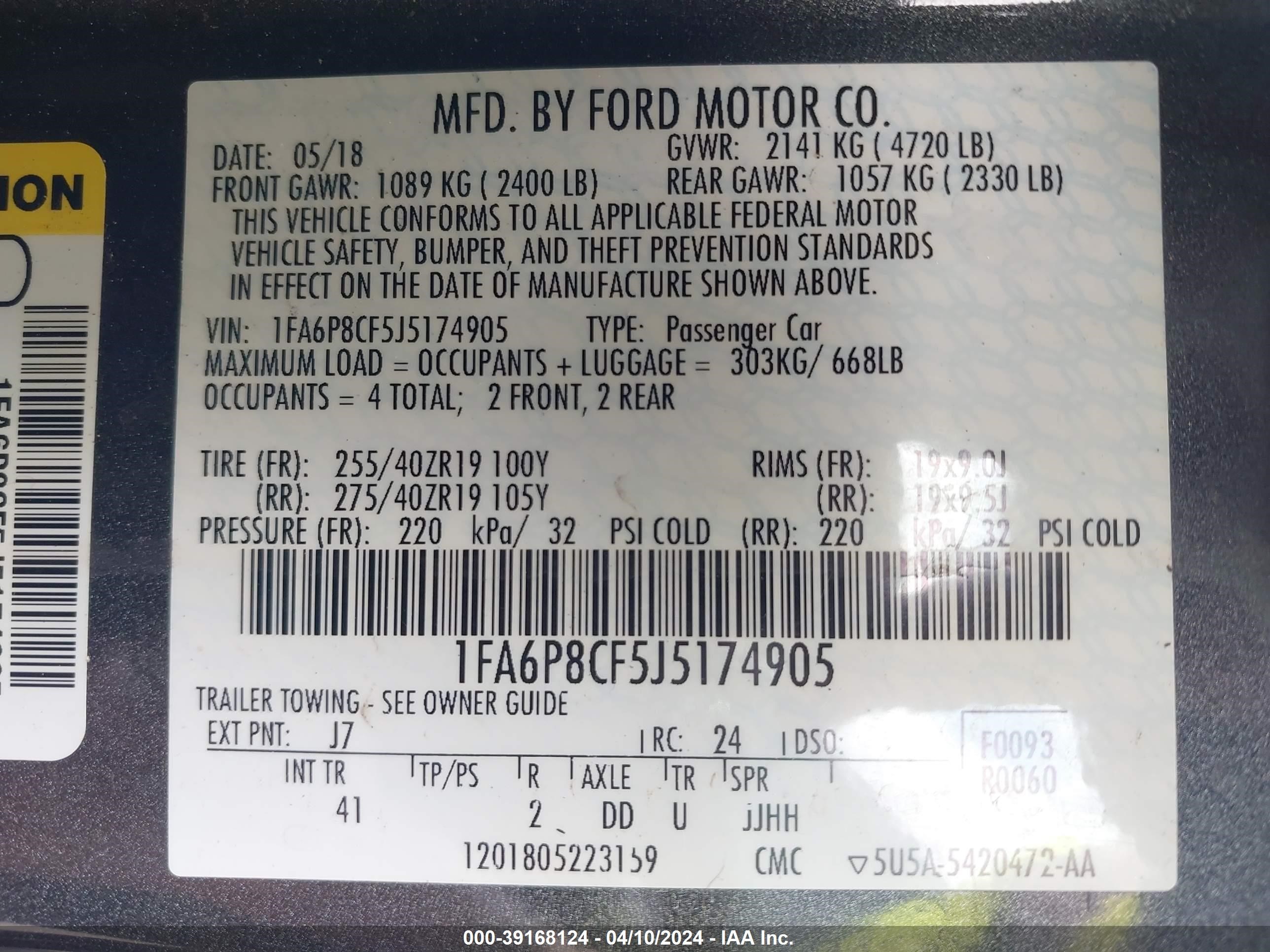 2018 Ford Mustang Gt Premium vin: 1FA6P8CF5J5174905