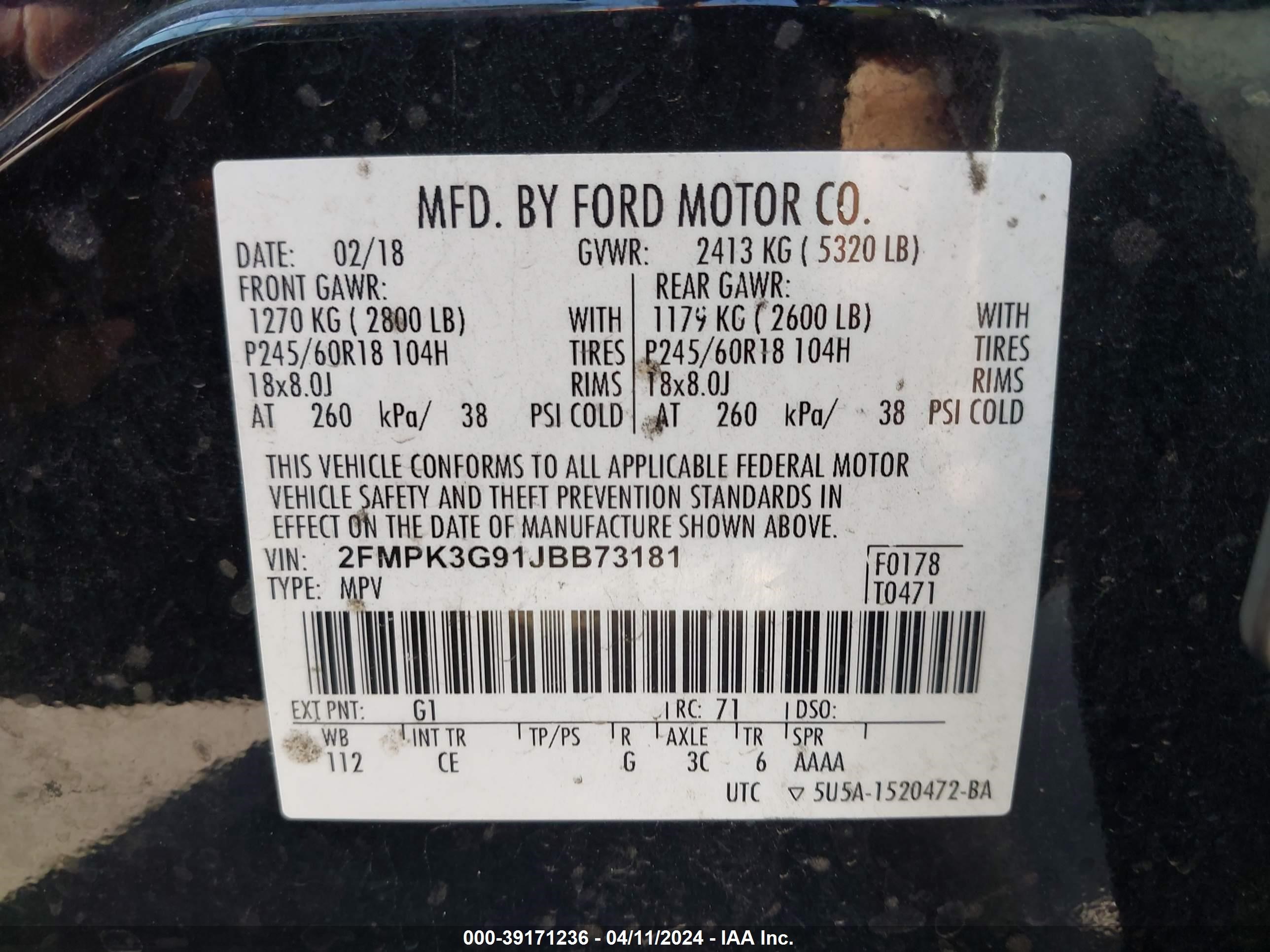 2018 Ford Edge Se vin: 2FMPK3G91JBB73181