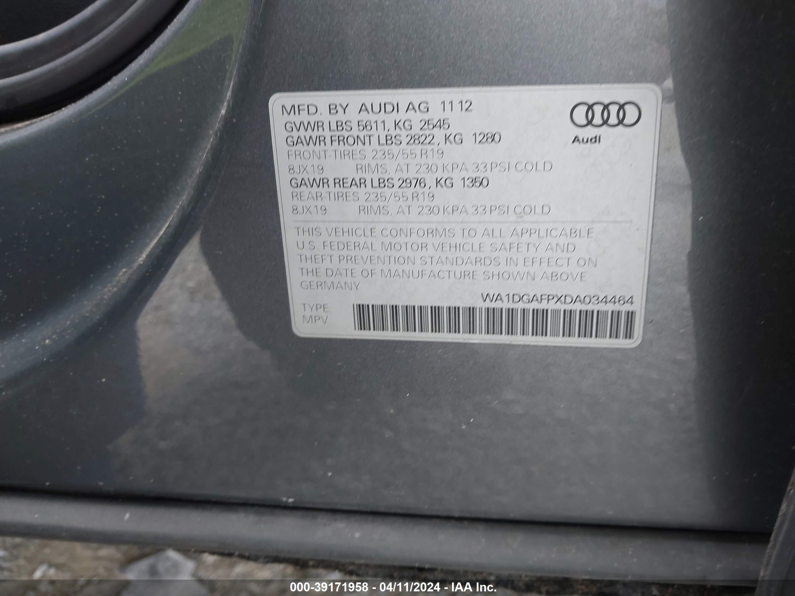 2013 Audi Q5 3.0T Premium Plus vin: WA1DGAFPXDA034464
