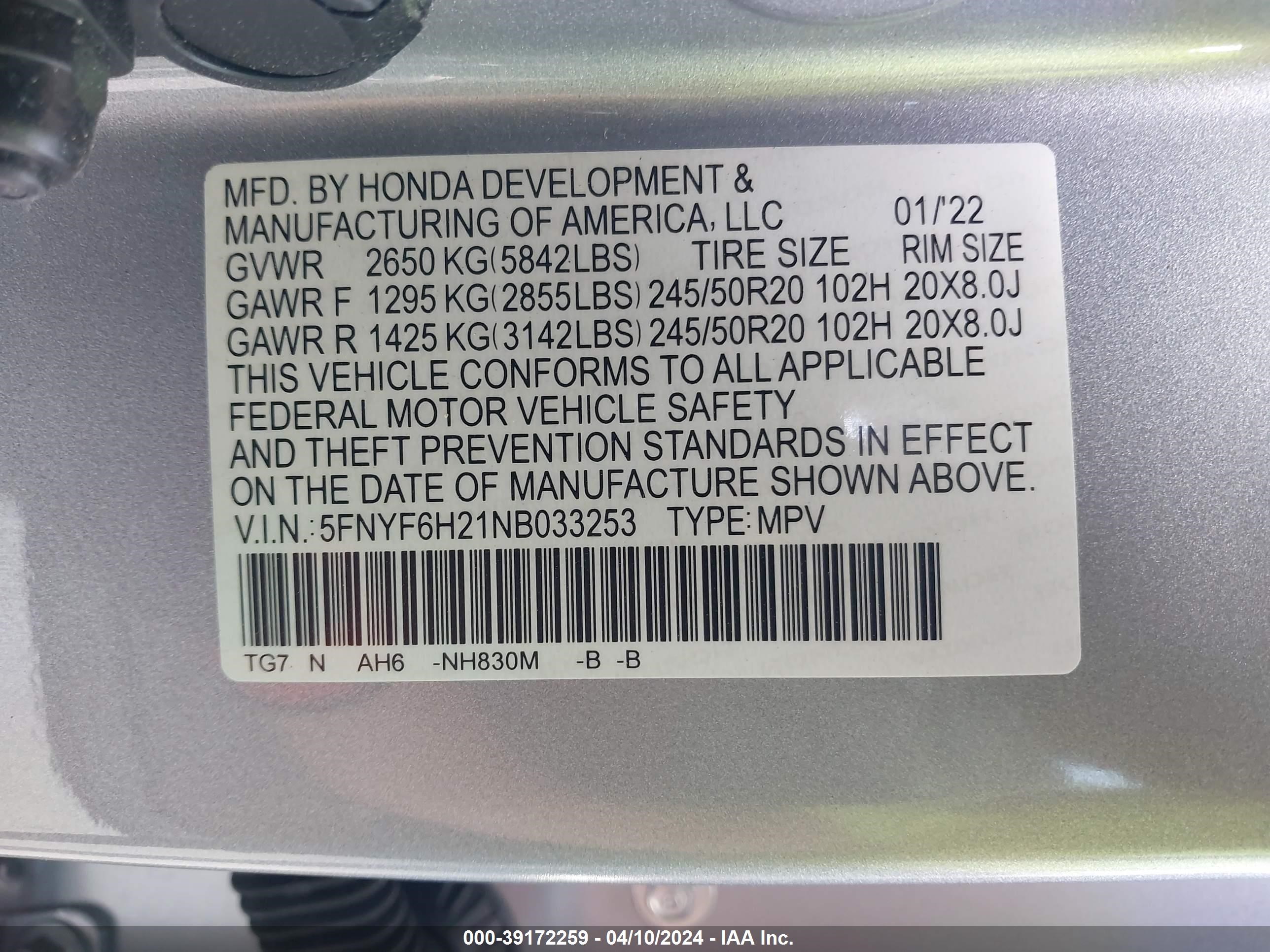 2022 Honda Pilot Awd Special Edition vin: 5FNYF6H21NB033253