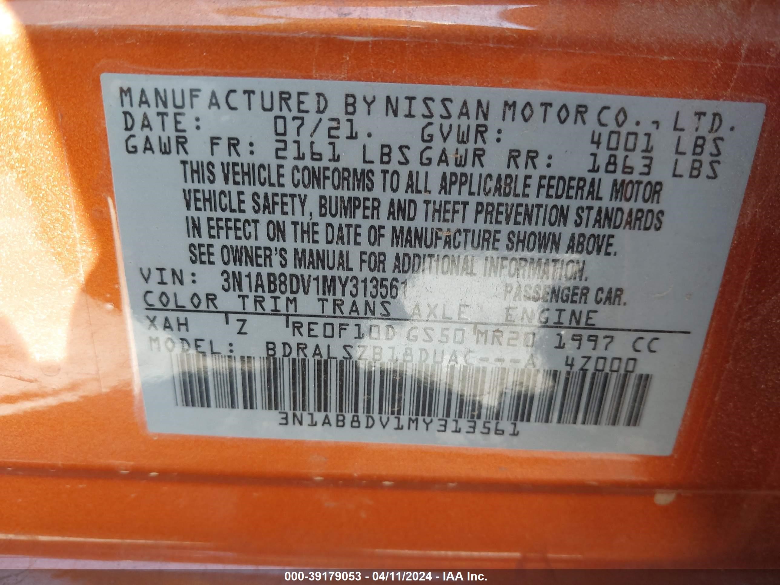 2021 Nissan Sentra Sr Xtronic Cvt vin: 3N1AB8DV1MY313561