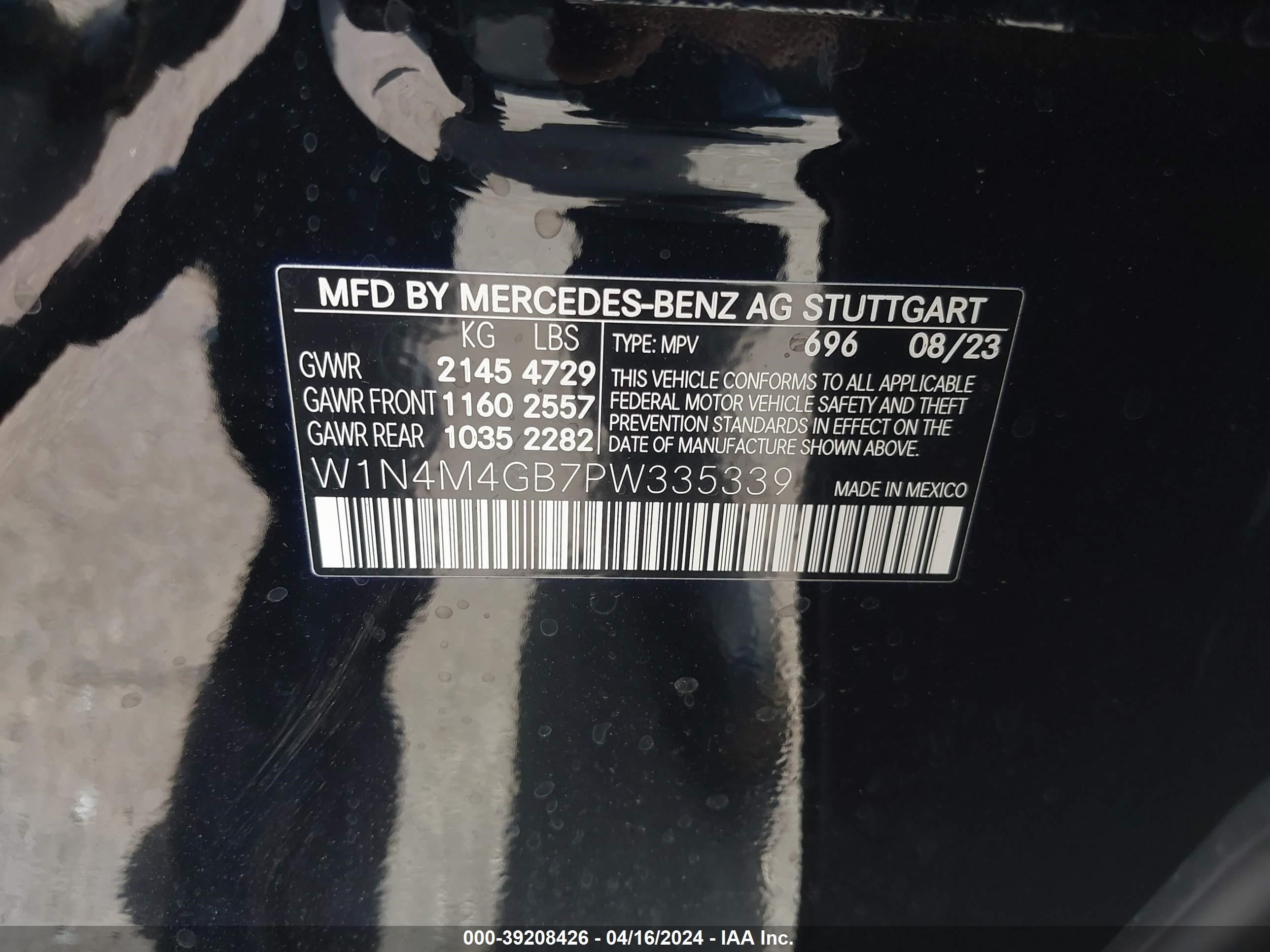 2023 Mercedes-Benz Glb 250 vin: W1N4M4GB7PW335339