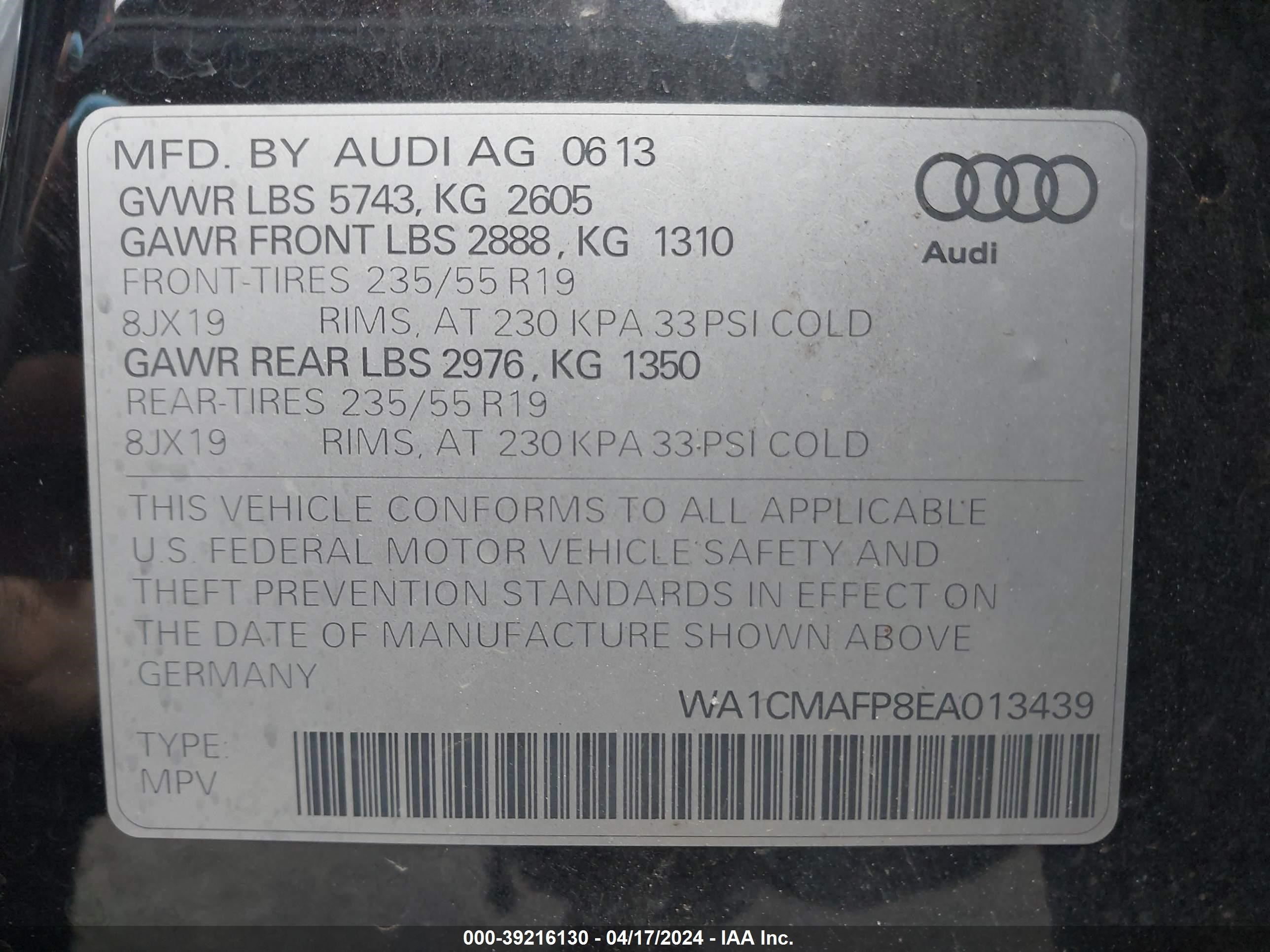 2014 Audi Q5 3.0 Tdi Premium Plus vin: WA1CMAFP8EA013439