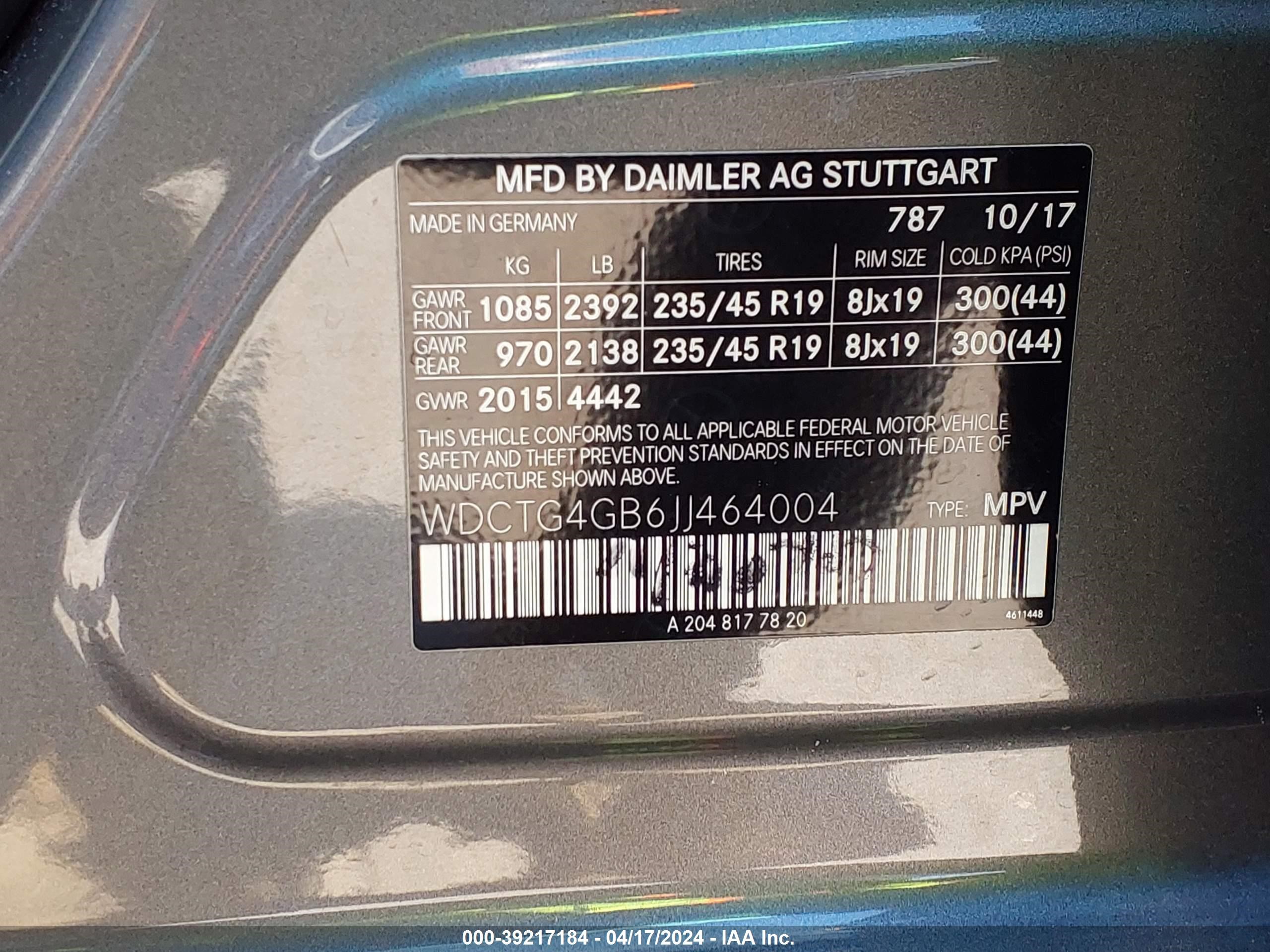 2018 Mercedes-Benz Gla 250 4Matic vin: WBCTG4GB6JJ464004