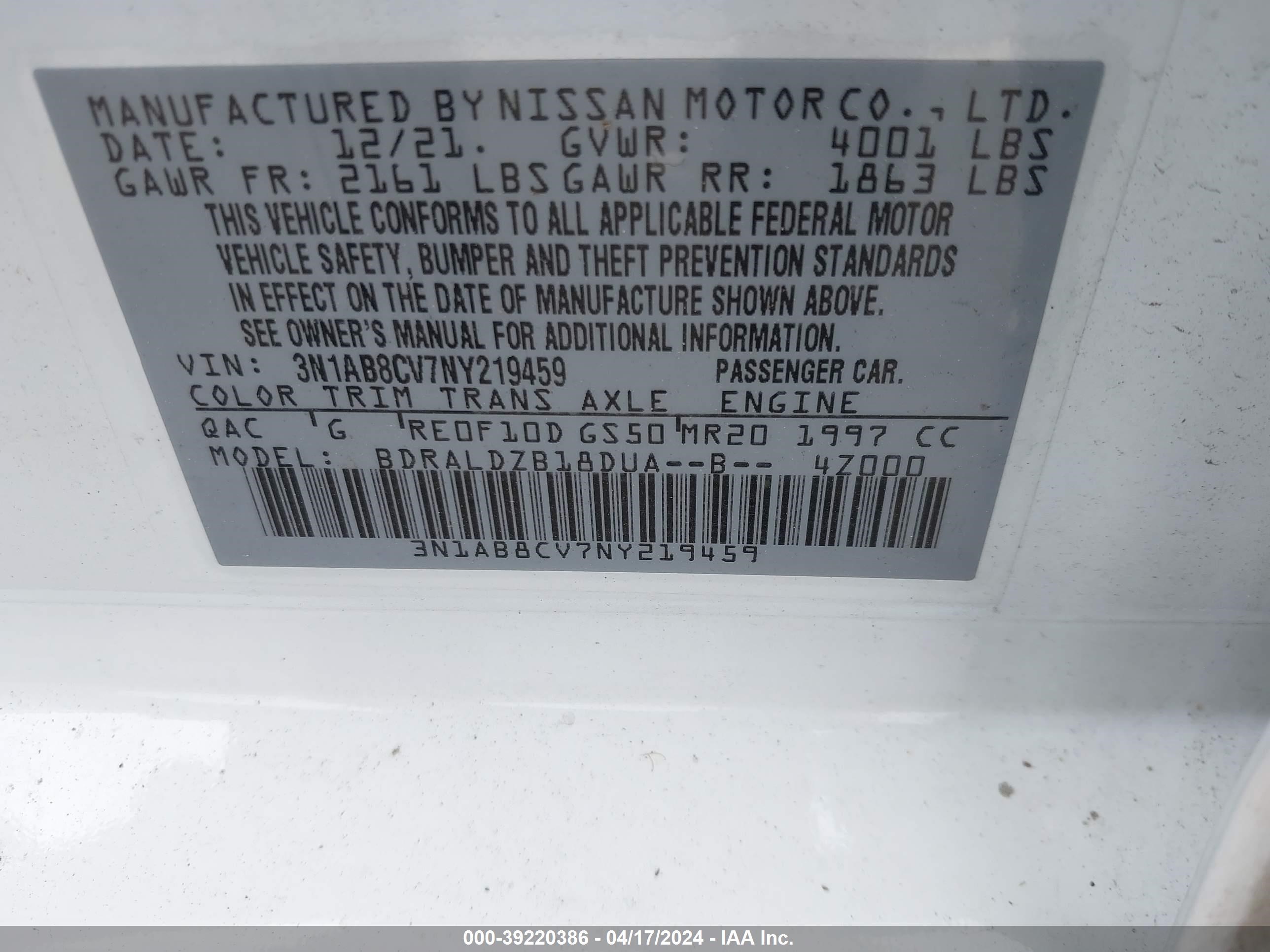 2022 Nissan Sentra Sv Xtronic Cvt vin: 3N1AB8CV7NY219459