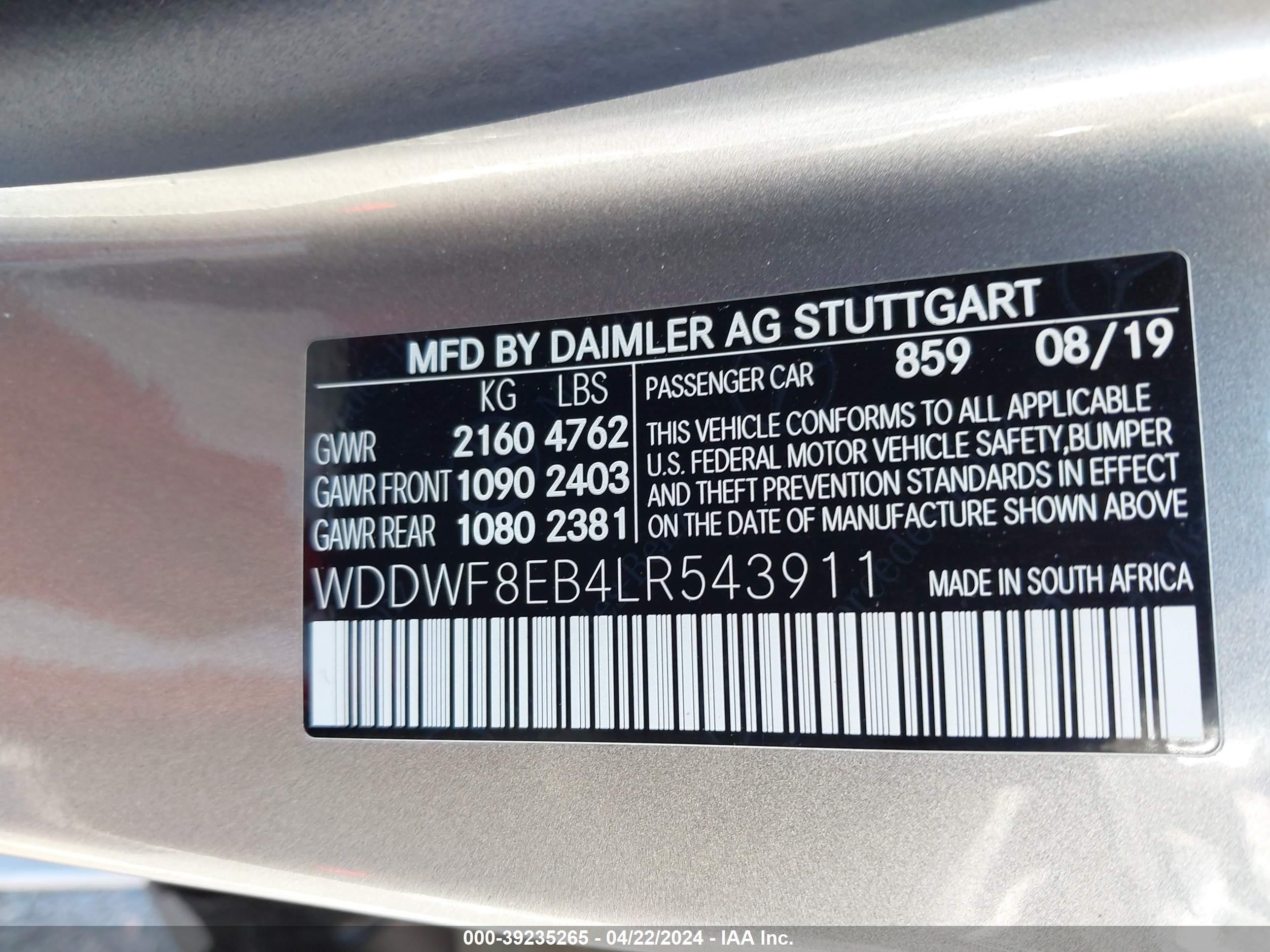 2020 Mercedes-Benz C 300 4Matic vin: WDDWF8EB4LR543911