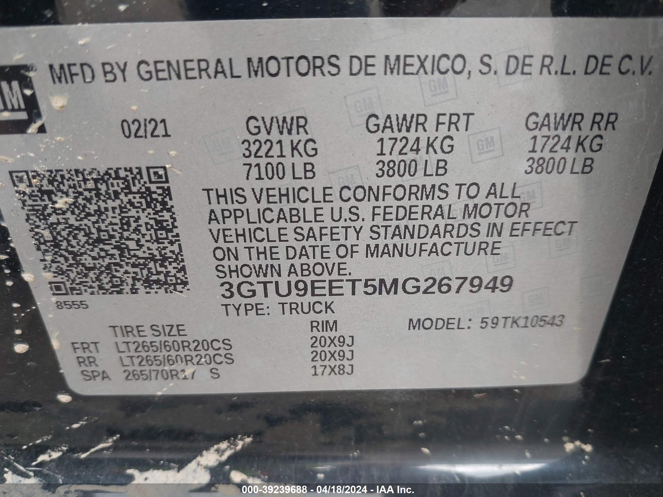 2021 GMC Sierra 1500 4Wd Short Box At4 vin: 3GTU9EET5MG267949