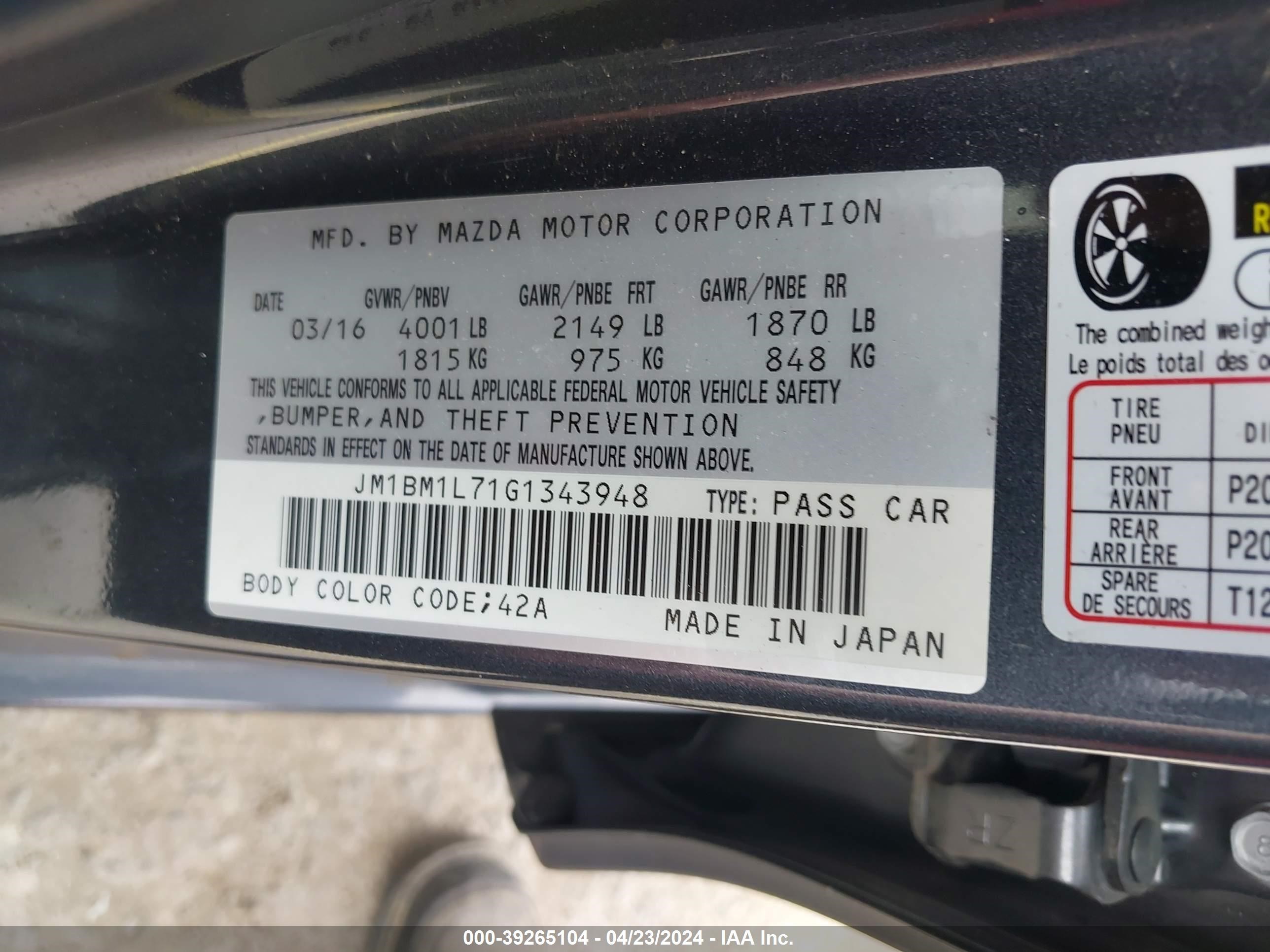 2016 Mazda Mazda3 I Touring vin: JM1BM1L71G1343948
