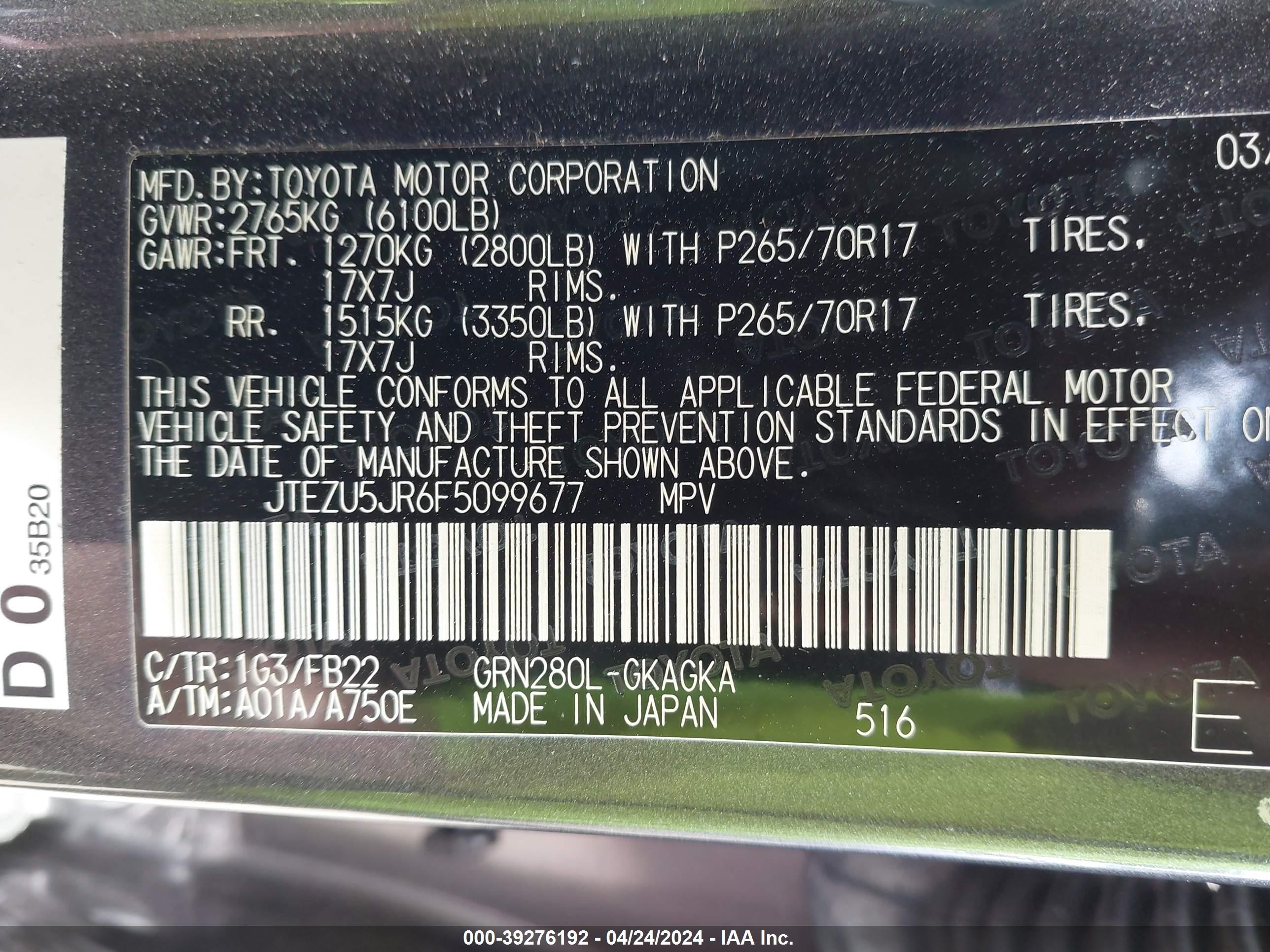 2015 Toyota 4Runner Sr5 vin: JTEZU5JR6F5099677
