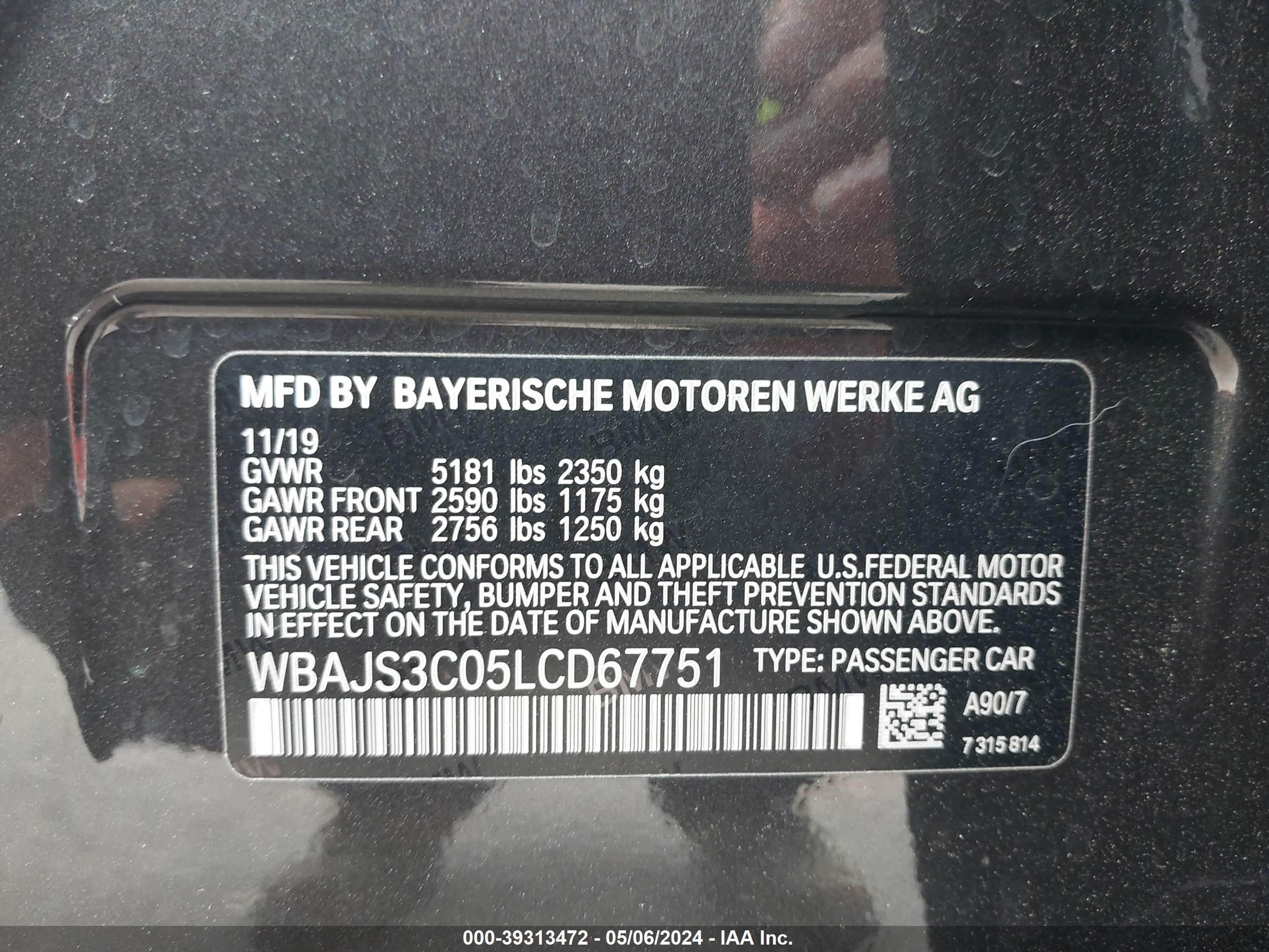 WBAJS3C05LCD67751 2020 BMW 540I xDrive