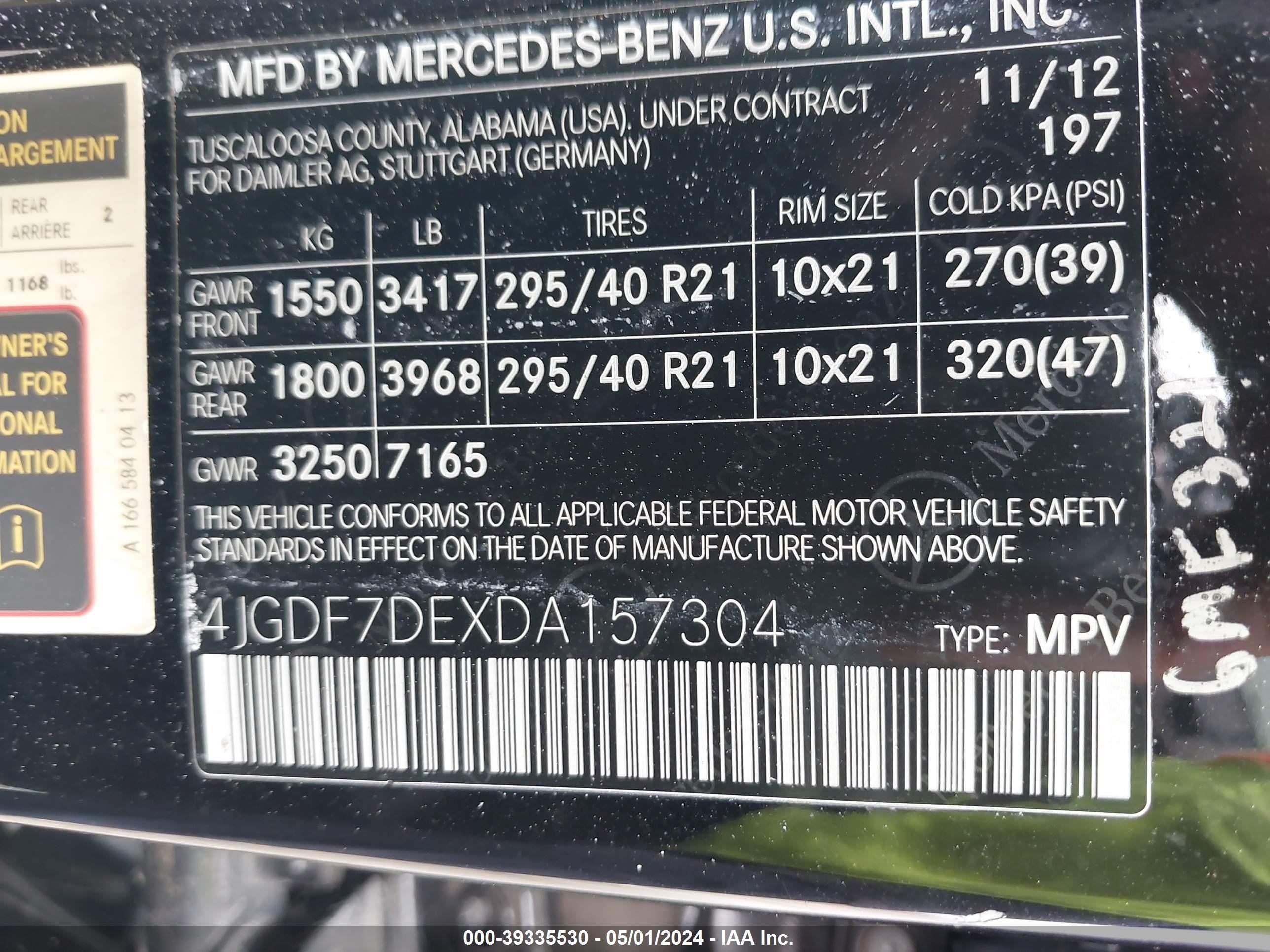 2013 Mercedes-Benz Gl 550 4Matic vin: 4JGDF7DEXDA157304