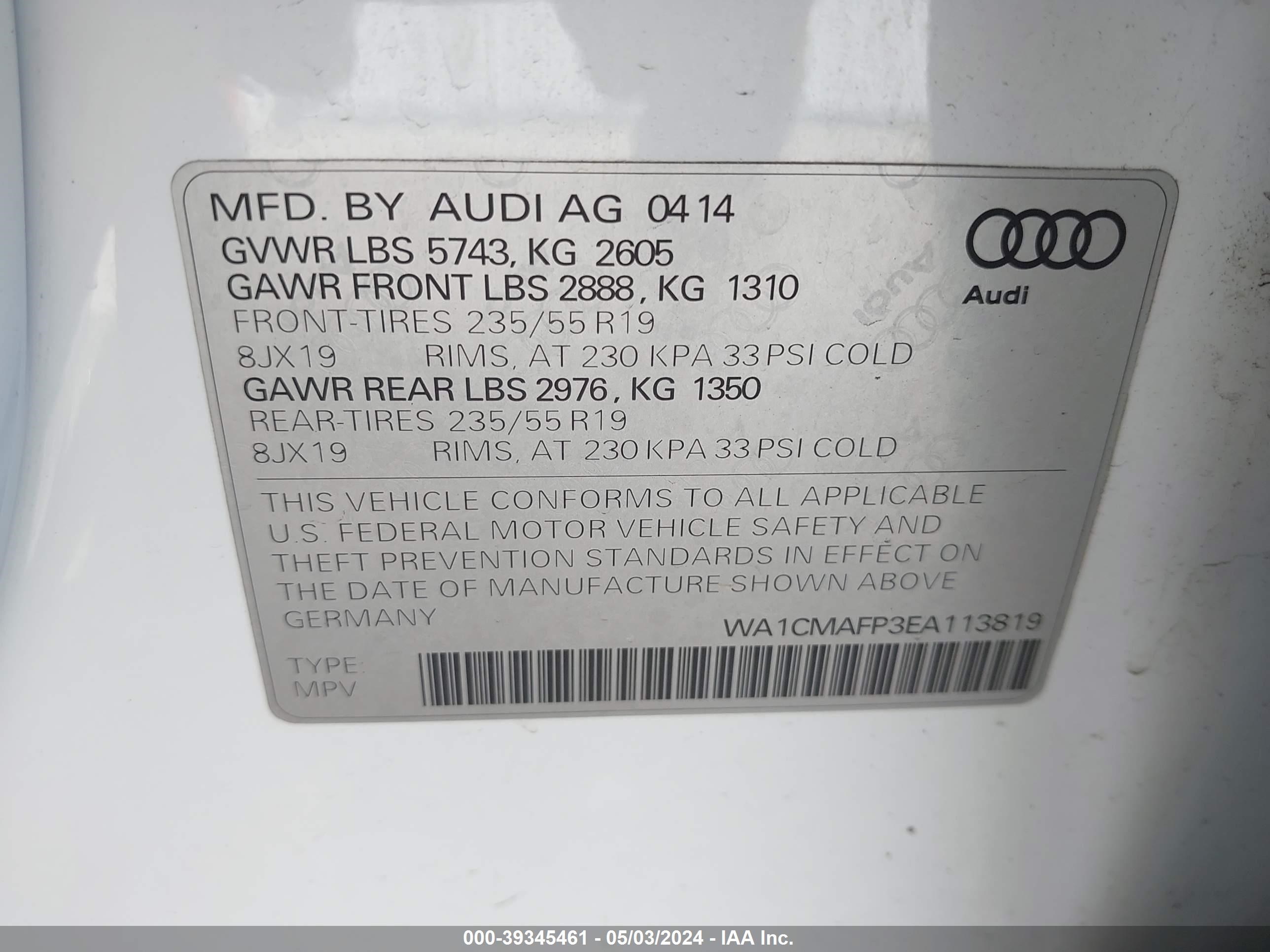 2014 Audi Q5 3.0 Tdi Premium Plus vin: WA1CMAFP3EA113819