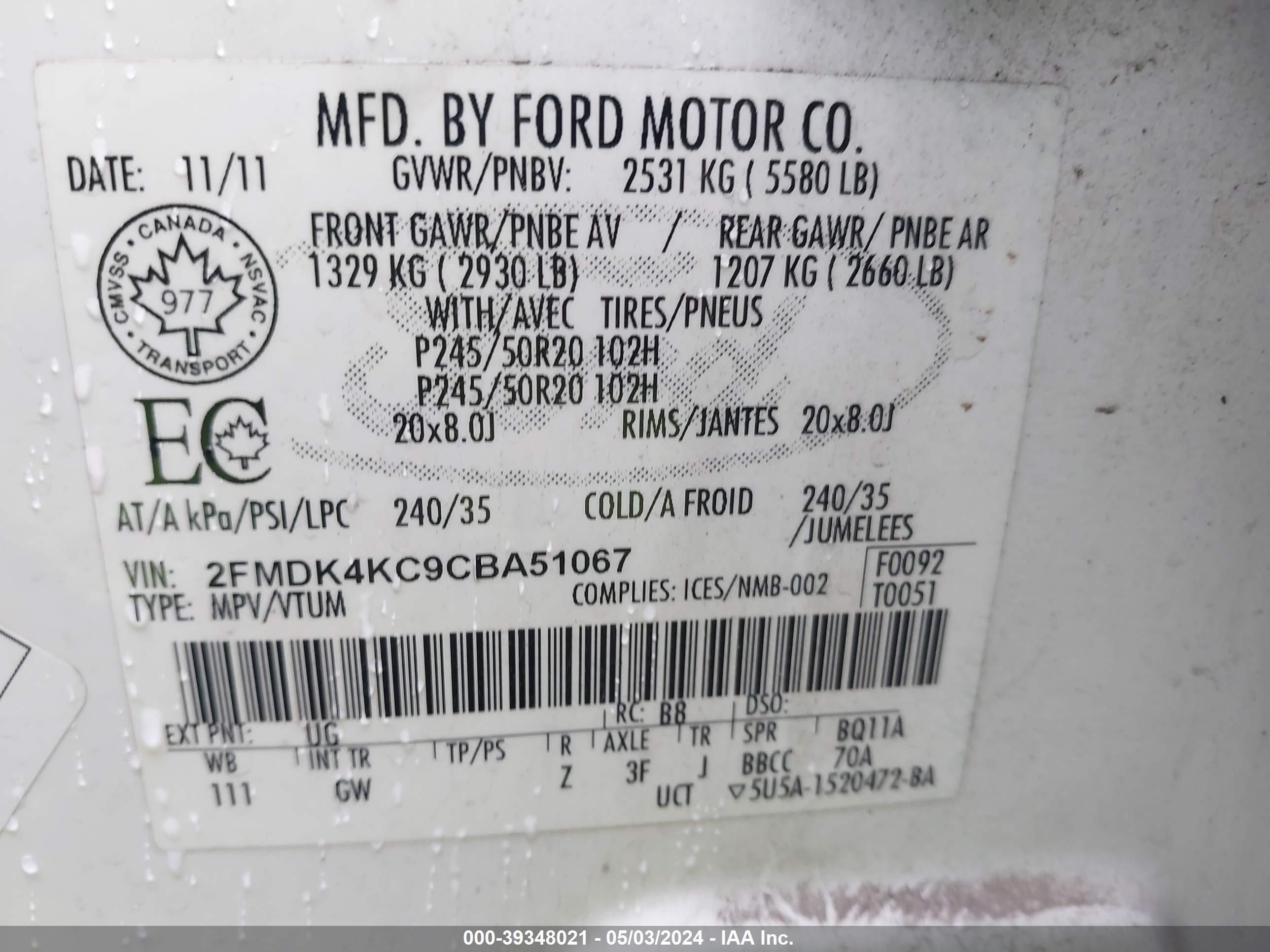 2012 Ford Edge Limited vin: 2FMDK4KC9CBA51067