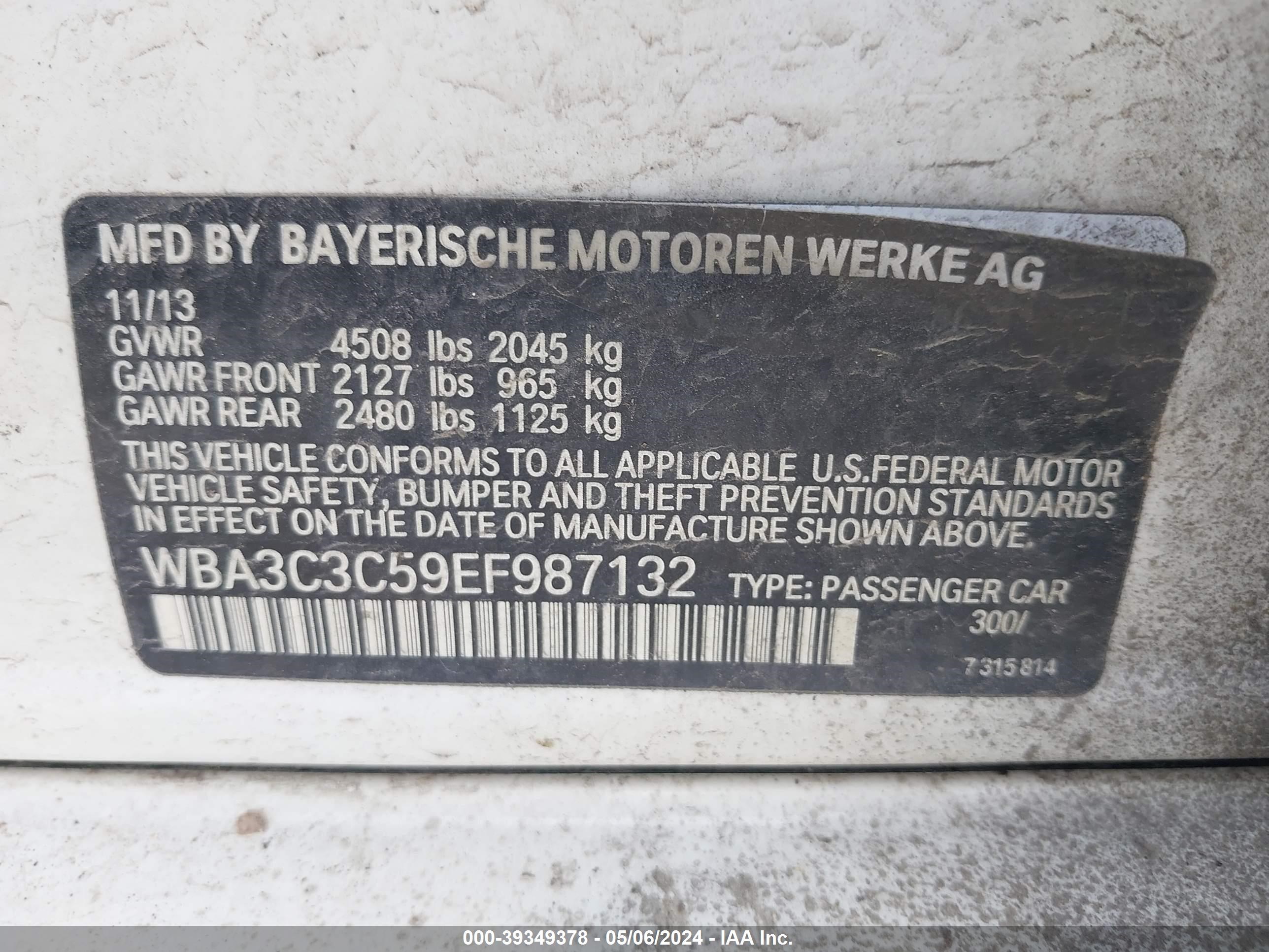 WBA3C3C59EF987132 2014 BMW 320I xDrive