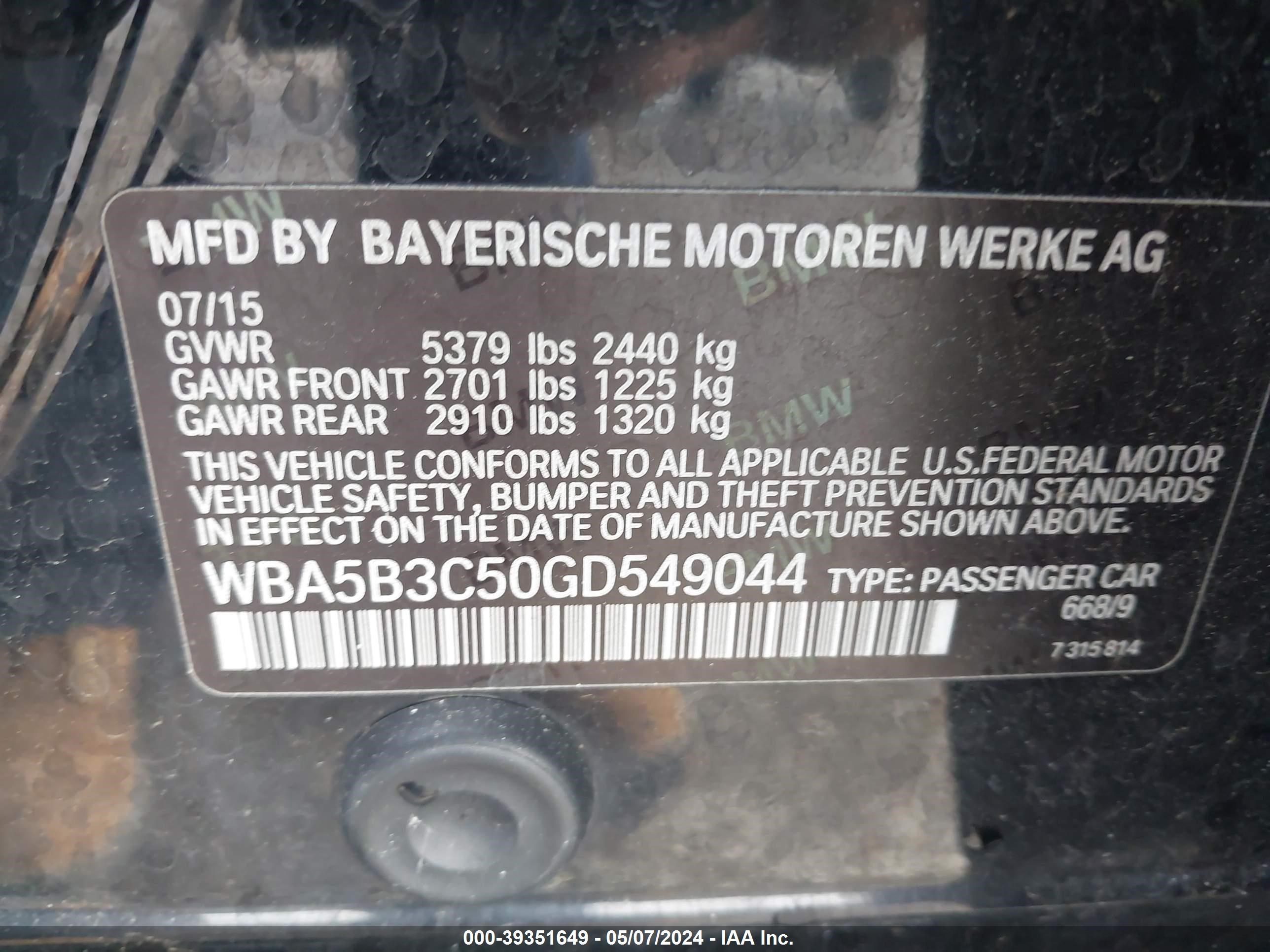 WBA5B3C50GD549044 2016 BMW 535I xDrive