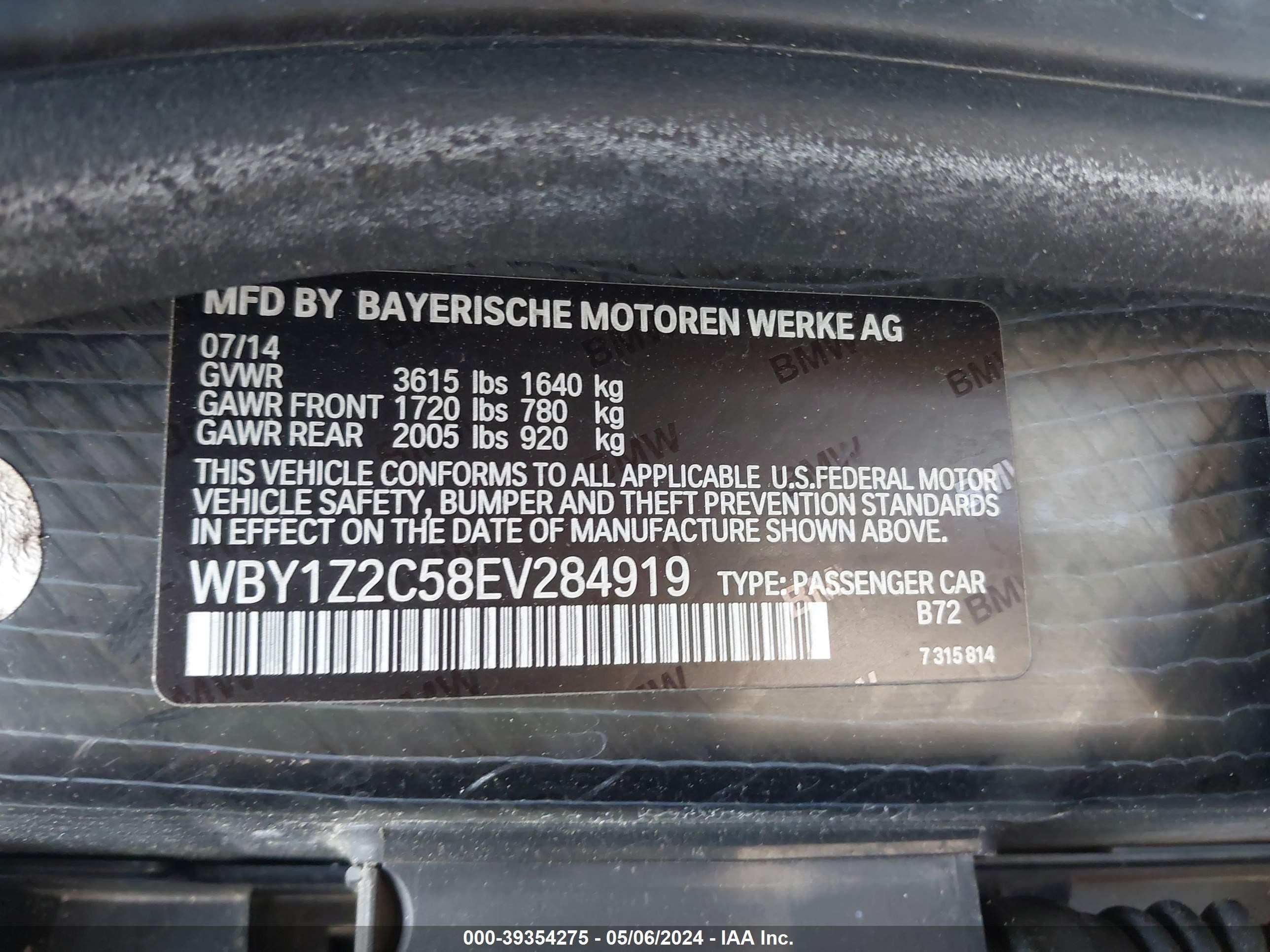 WBY1Z2C58EV284919 2014 BMW I3