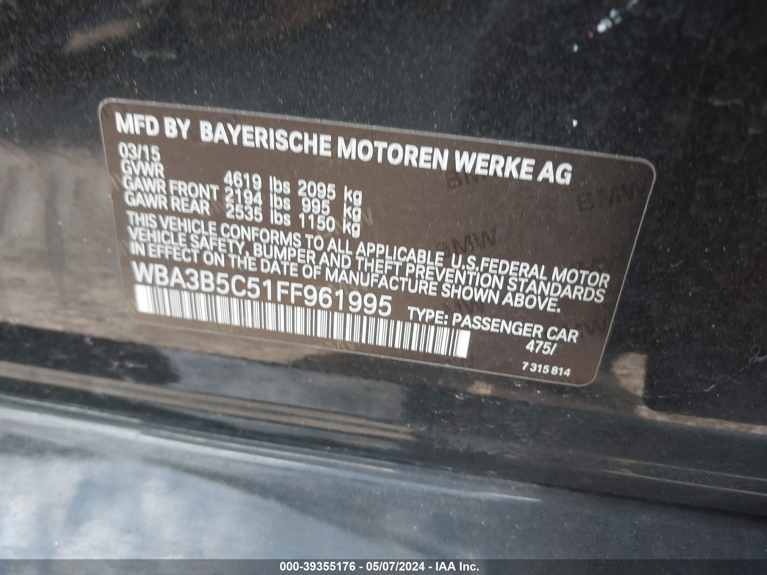 WBA3B5C51FF961995 2015 BMW 328I xDrive