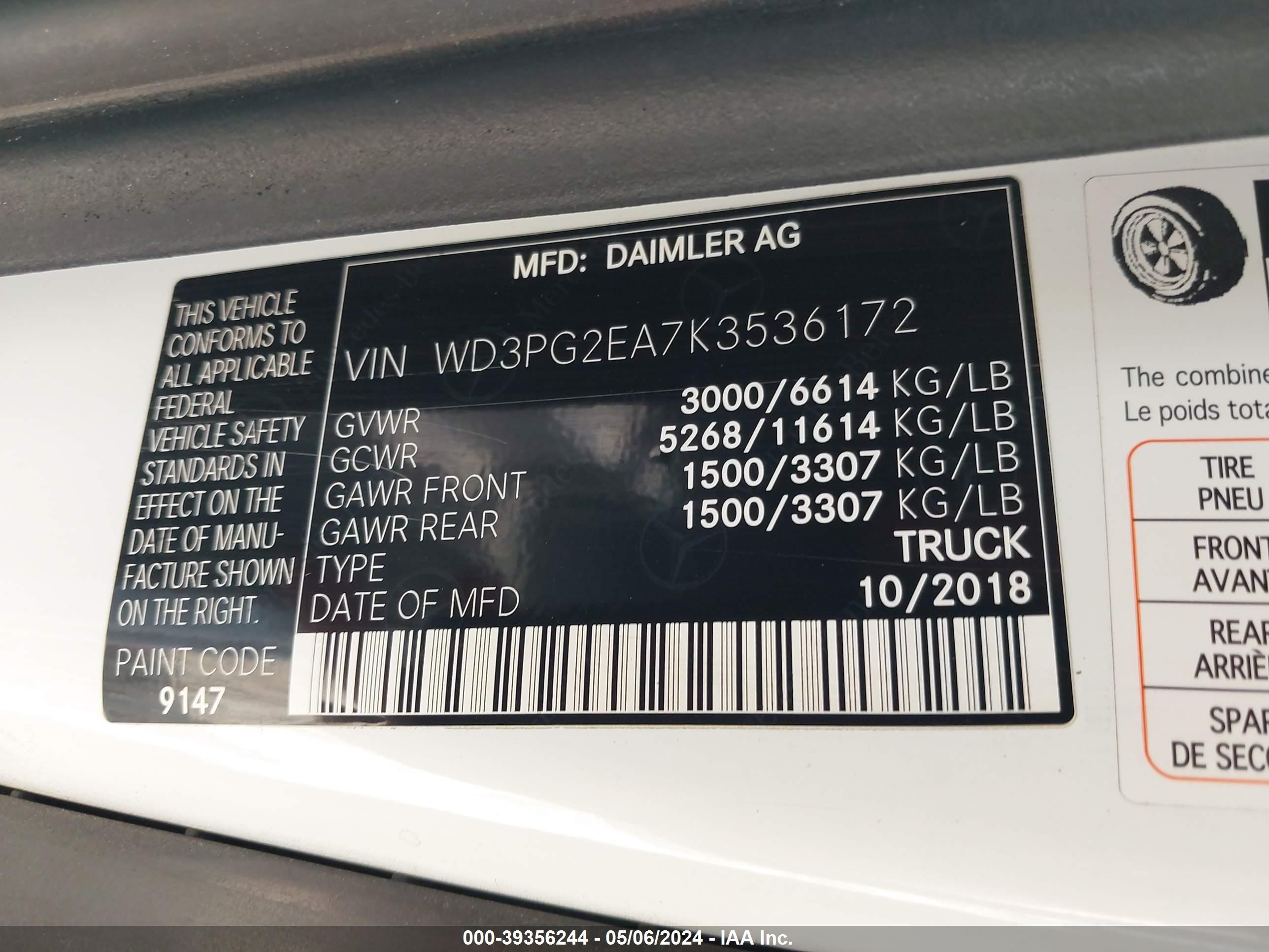 WD3PG2EA7K3536172 2019 Mercedes-Benz Metris