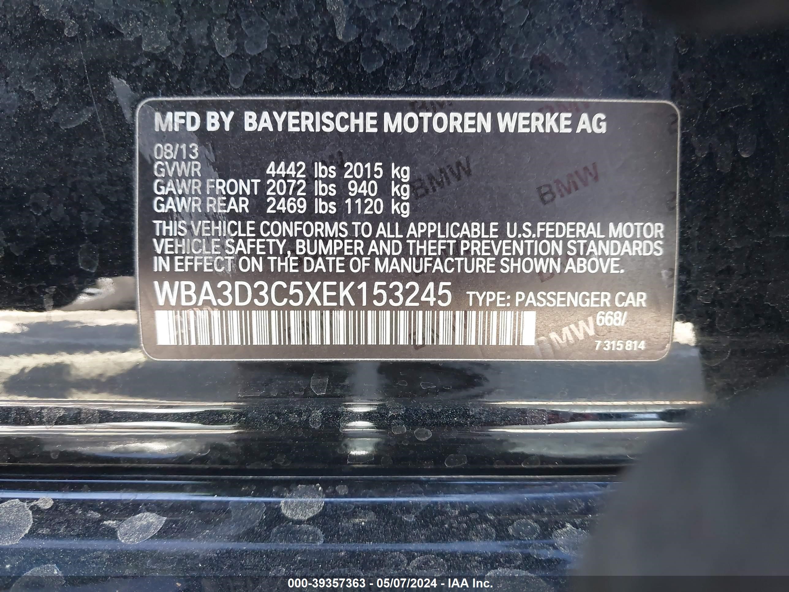 WBA3D3C5XEK153245 2014 BMW 328D