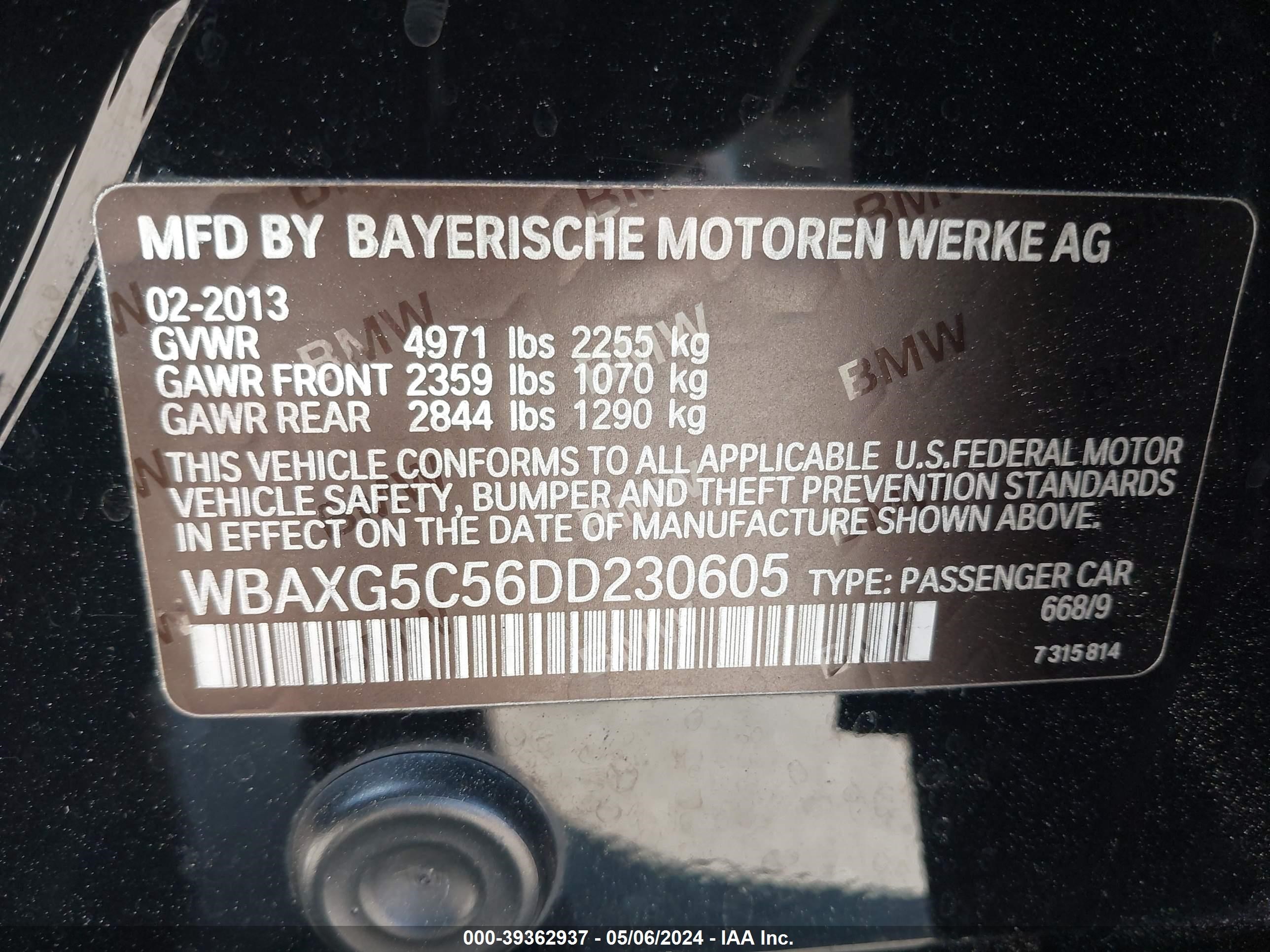WBAXG5C56DD230605 2013 BMW 528I