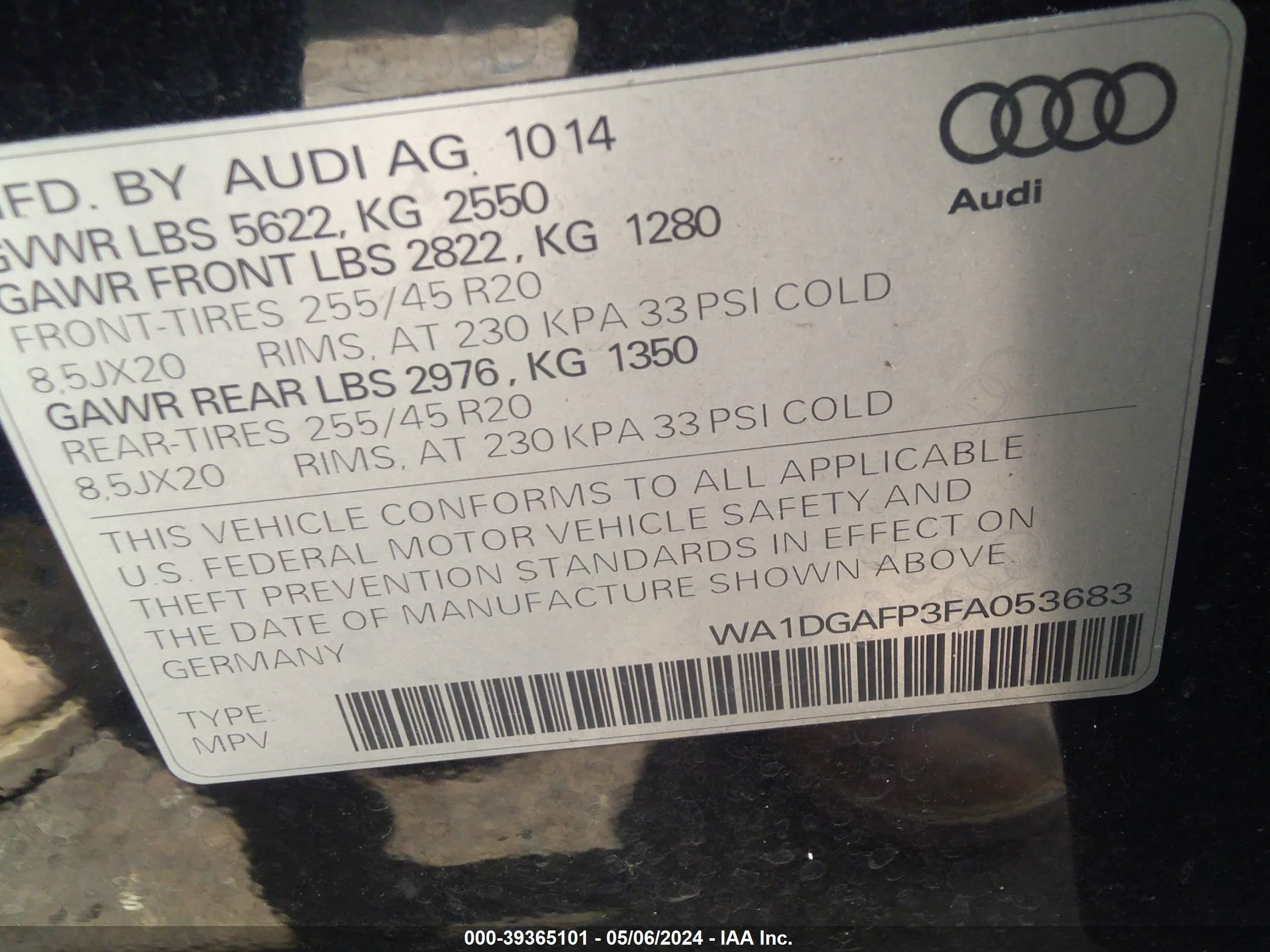2015 Audi Q5 3.0T Premium Plus vin: WA1DGAFP3FA053683