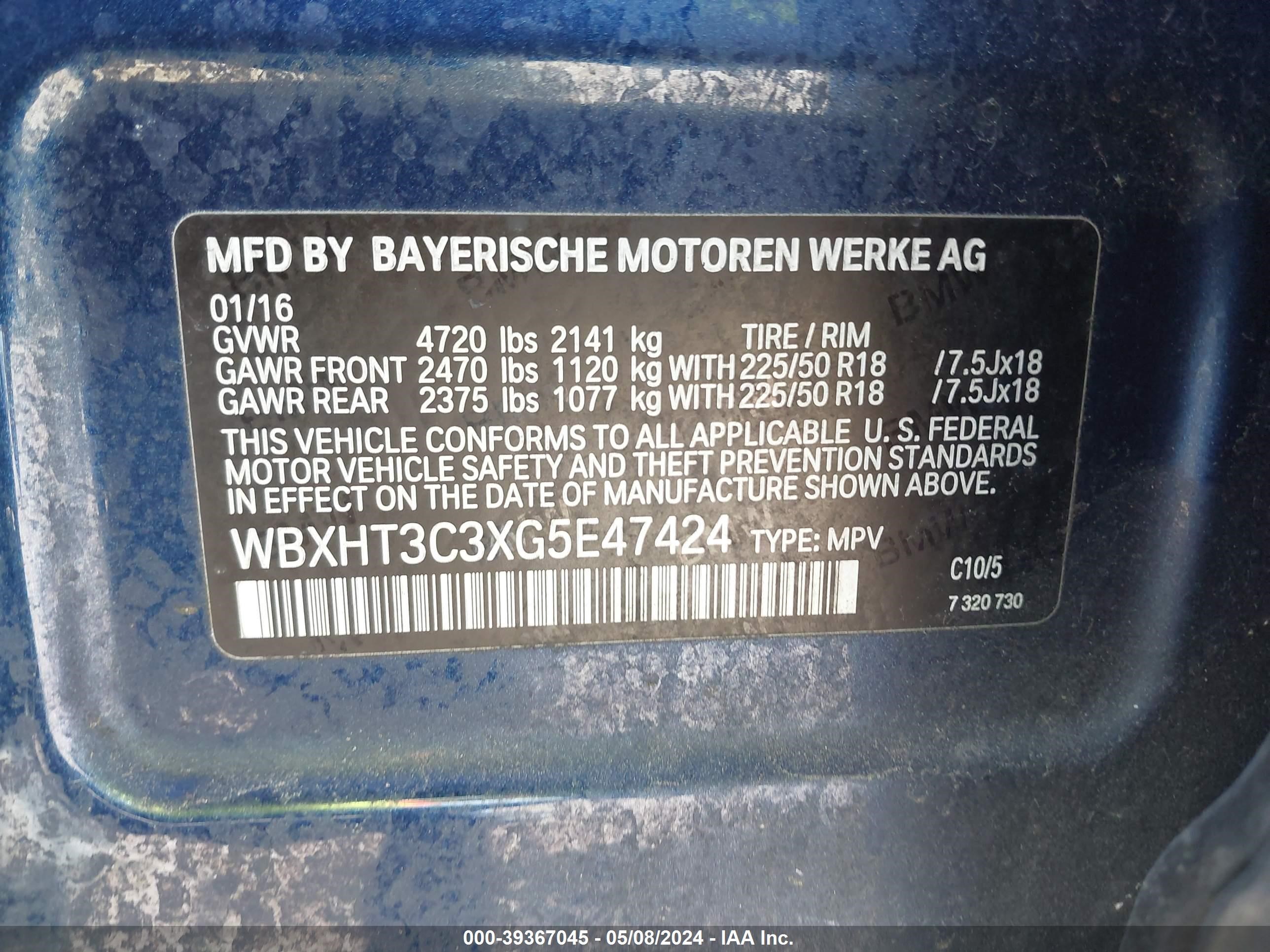 WBXHT3C3XG5E47424 2016 BMW X1 xDrive28I