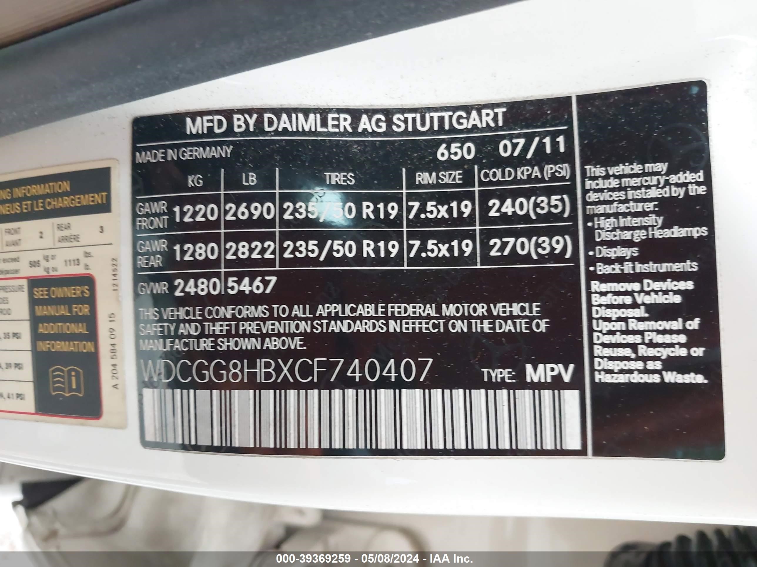 2012 Mercedes-Benz Glk 350 4Matic vin: WDCGG8HBXCF740407