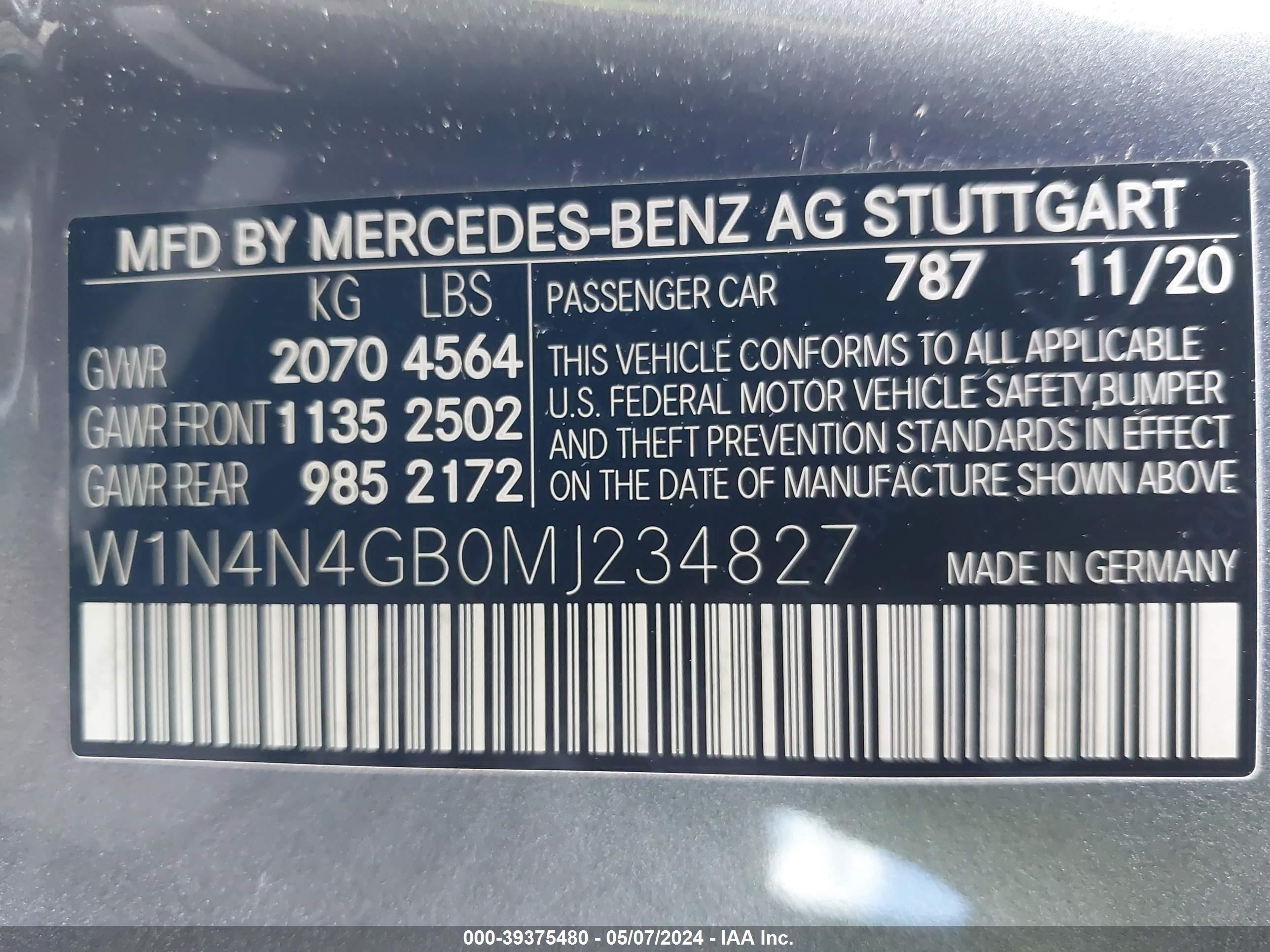 2021 Mercedes-Benz Gla 250 vin: W1N4N4GB0MJ234827