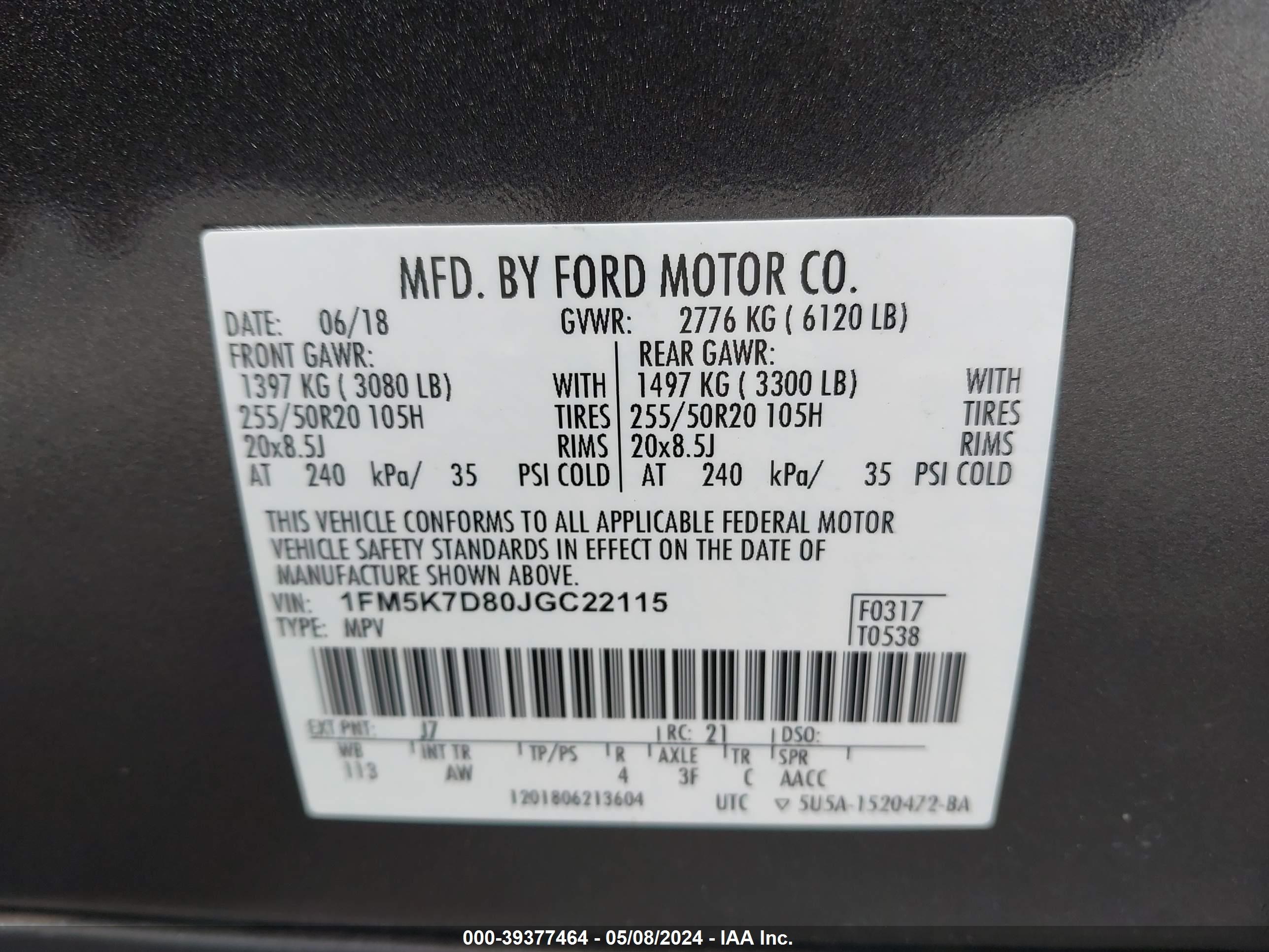 2018 Ford Explorer Xlt vin: 1FM5K7D80JGC22115