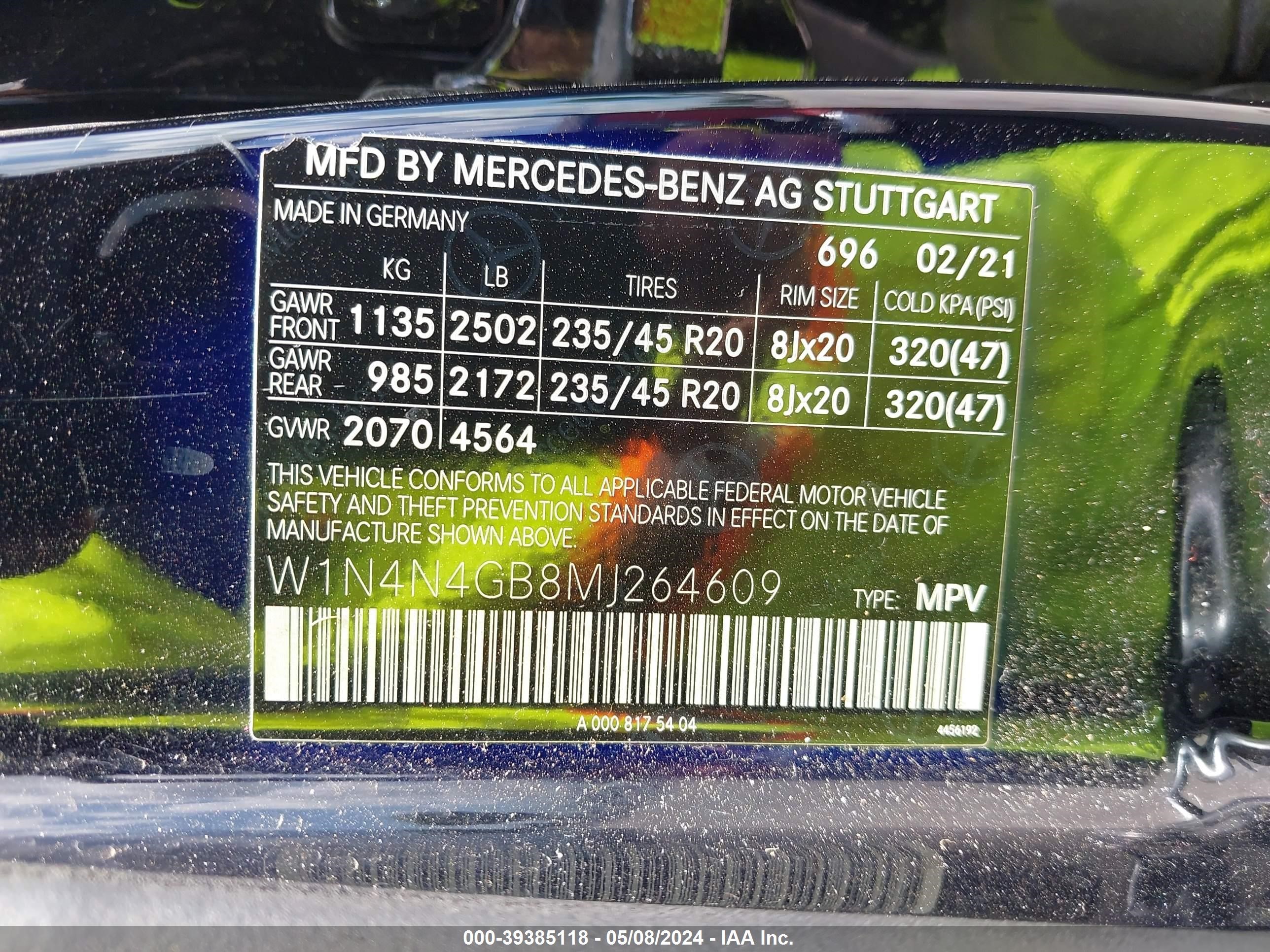 2021 Mercedes-Benz Gla 250 vin: W1N4N4GB8MJ264609
