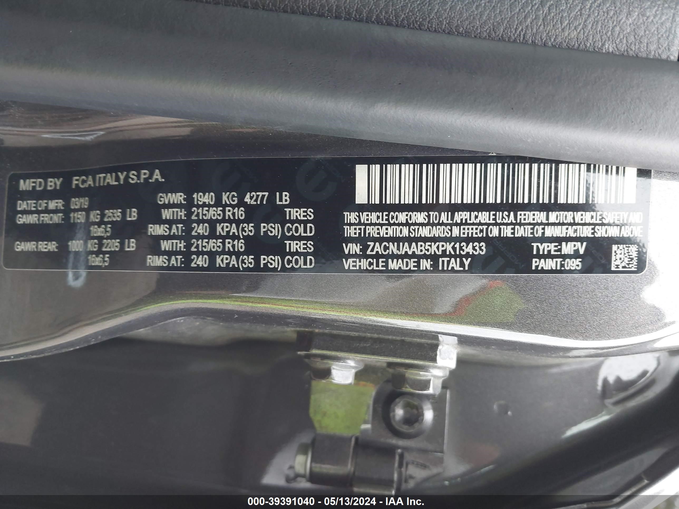 2019 Jeep Renegade Sport Fwd vin: ZACNJAAB5KPK13433