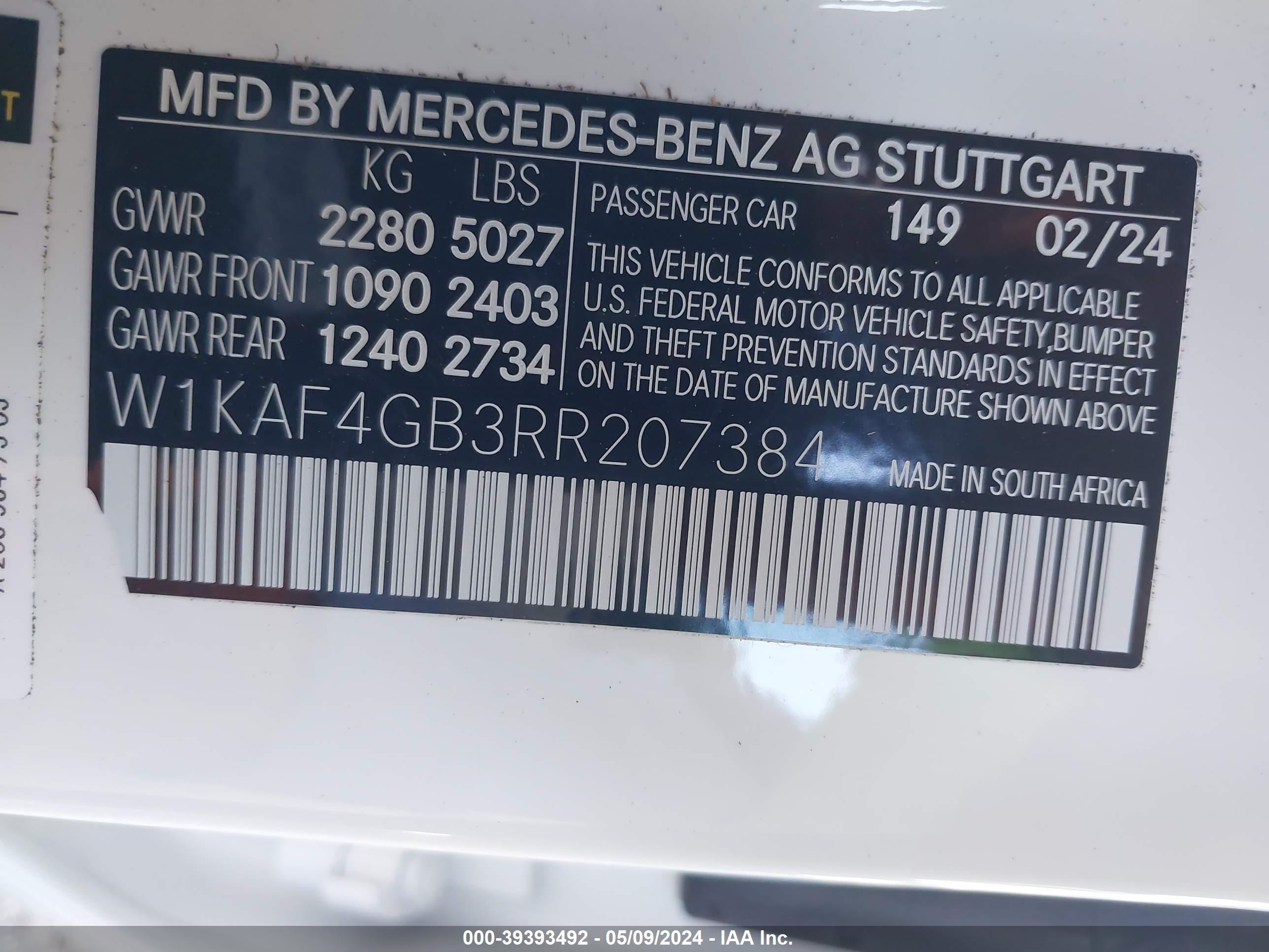 2024 Mercedes-Benz C 300 vin: W1KAF4GB3RR207384