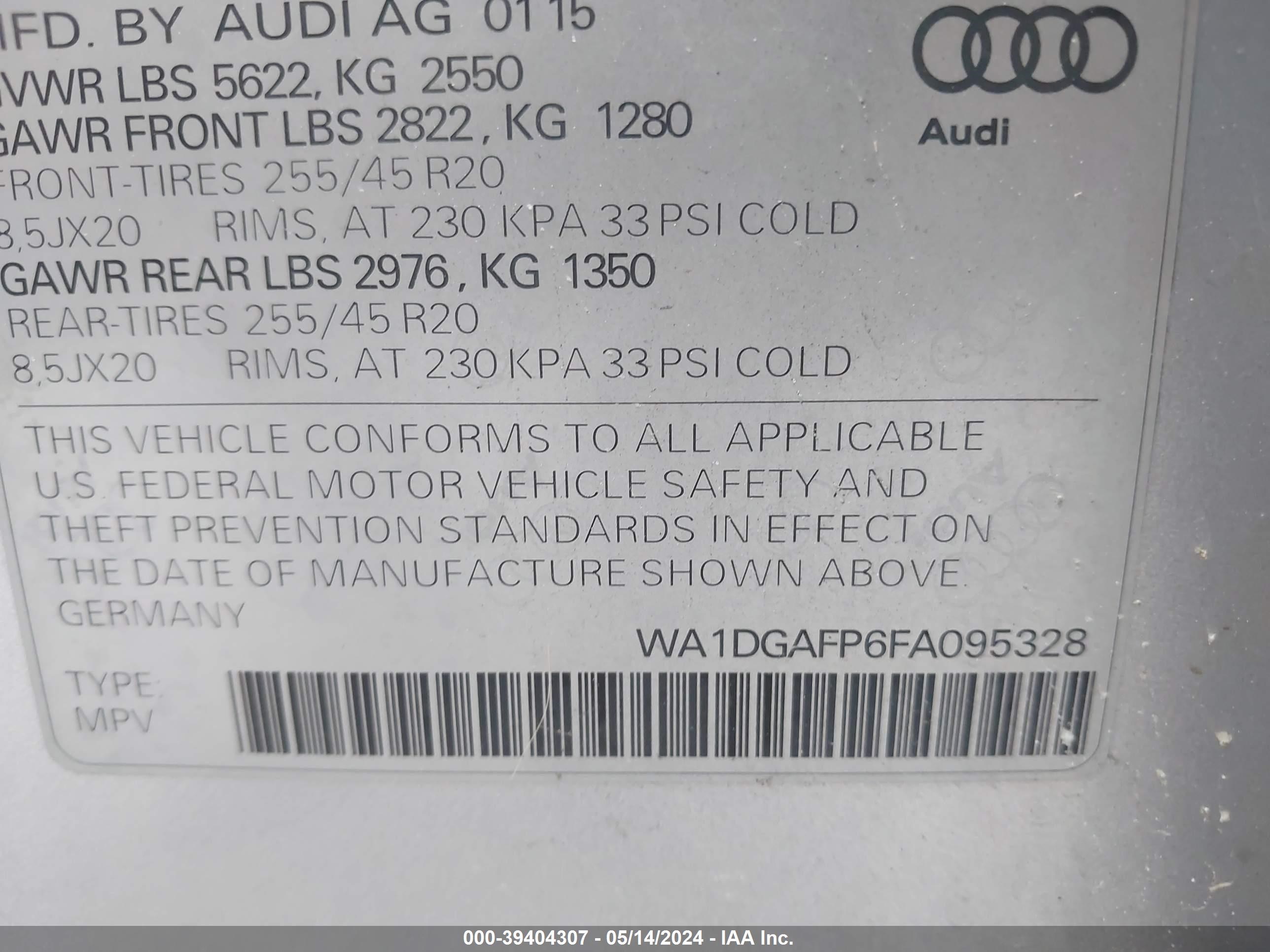 2015 Audi Q5 3.0T Premium Plus vin: WA1DGAFP6FA095328