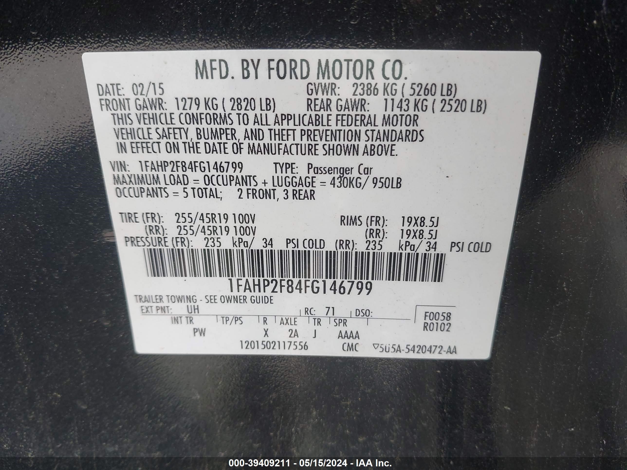 2015 Ford Taurus Limited vin: 1FAHP2F84FG146799