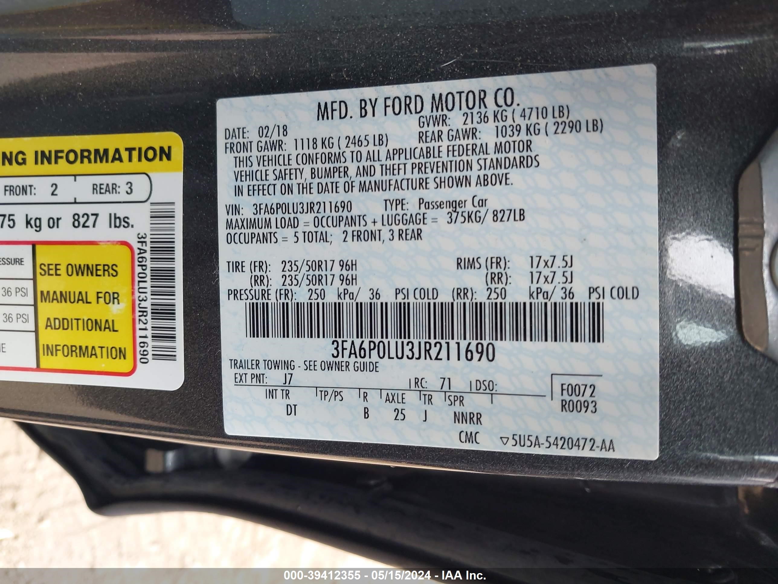 2018 Ford Fusion Hybrid Se vin: 3FA6P0LU3JR211690
