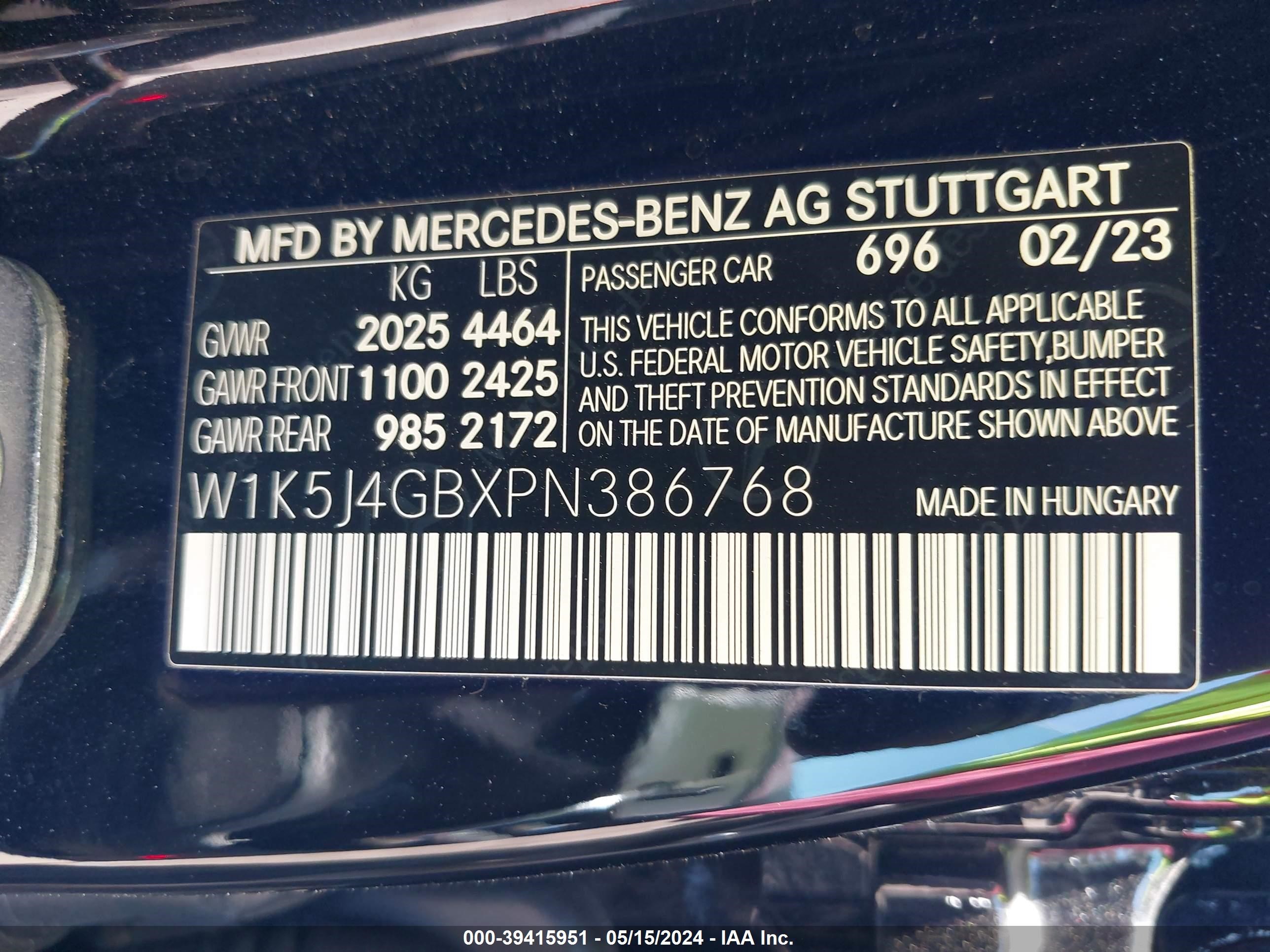2023 Mercedes-Benz Cla 250 Coupe vin: W1K5J4GBXPN386768