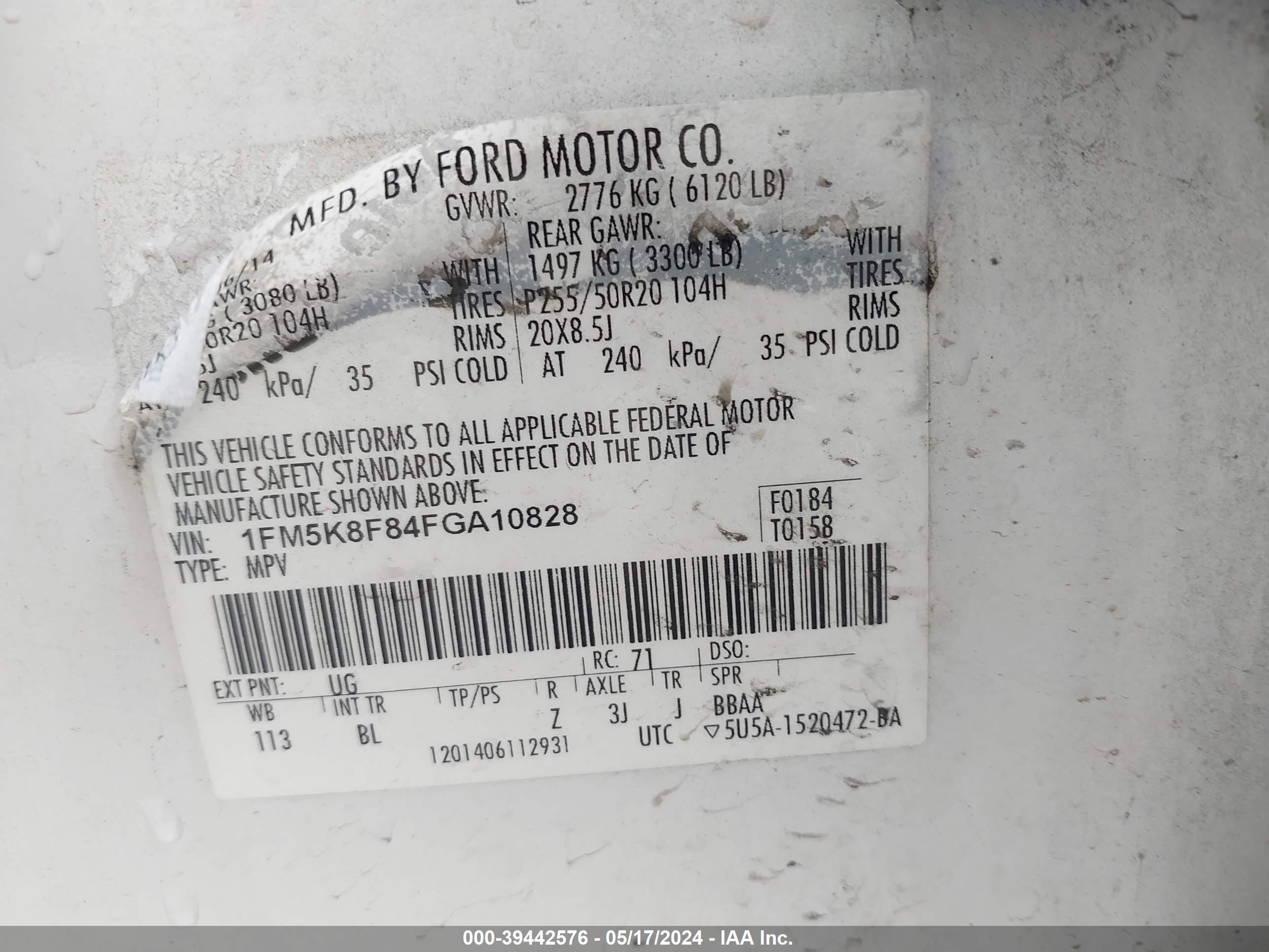 1FM5K8F84FGA10828 2015 Ford Explorer Limited